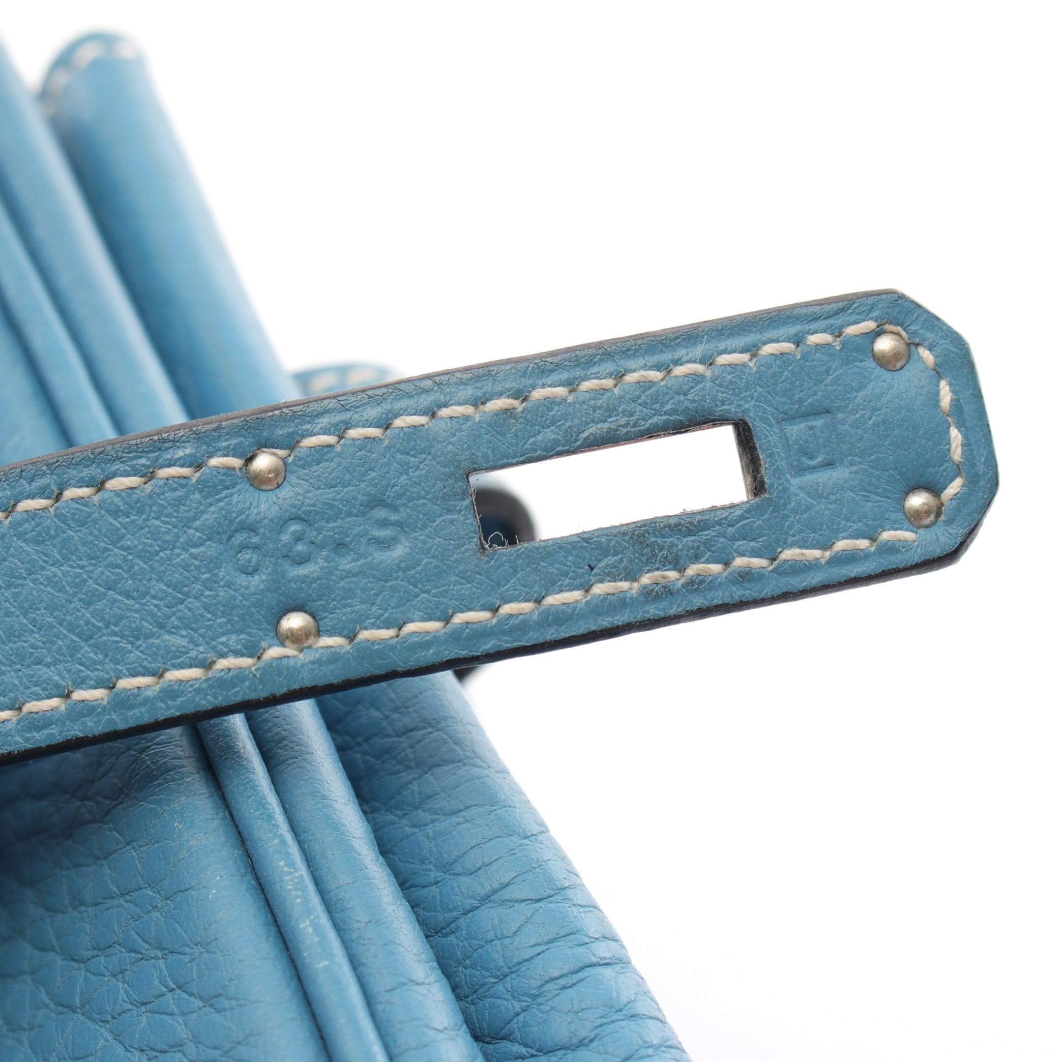 Hermes Hermes Birkin 35 Blue Jean Handbag Clemence Leather Light Silver Hardware □J Carved Stamp Size ONE SIZE - 5 Thumbnail