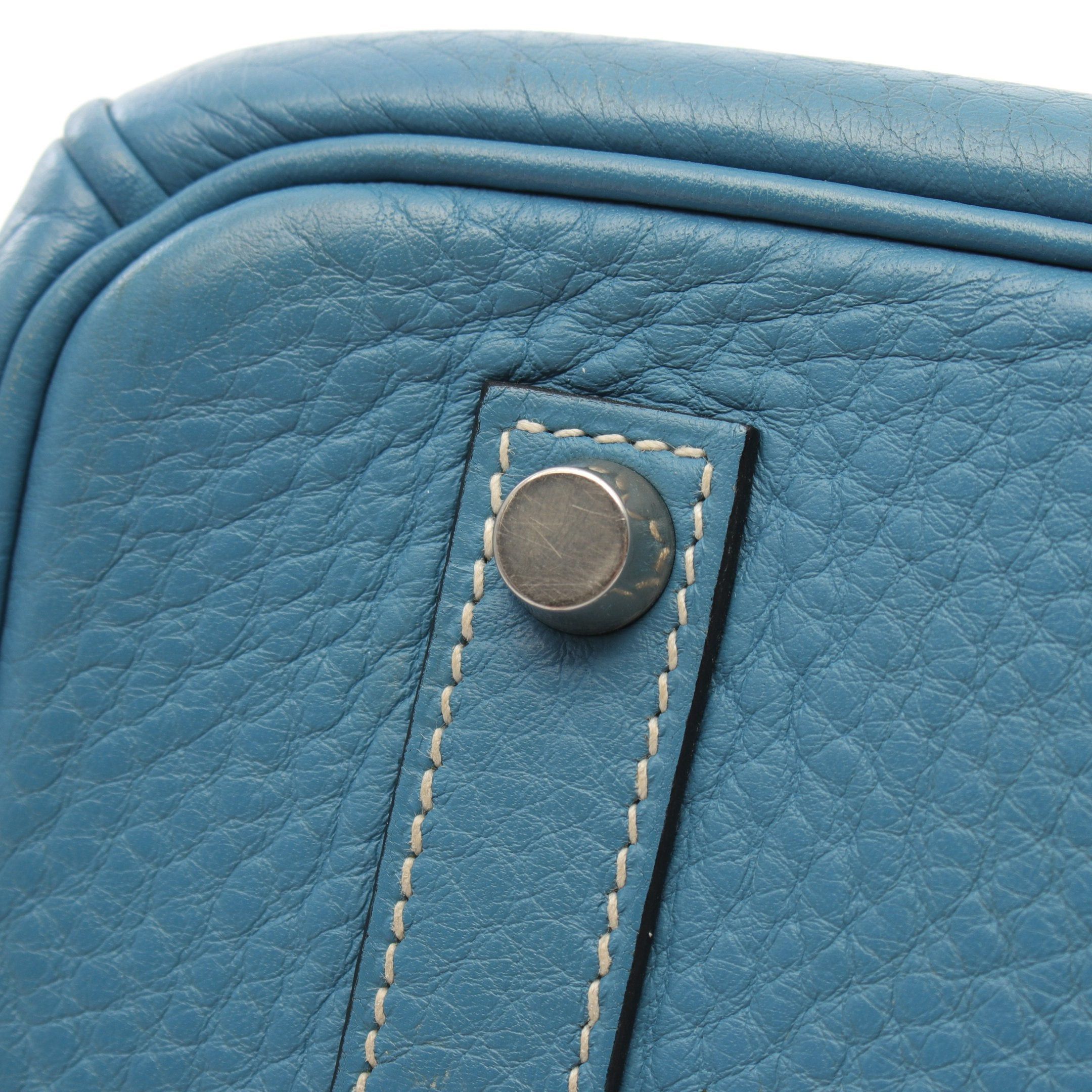 Hermes Hermes Birkin 35 Blue Jean Handbag Clemence Leather Light Silver Hardware □J Carved Stamp Size ONE SIZE - 7 Thumbnail