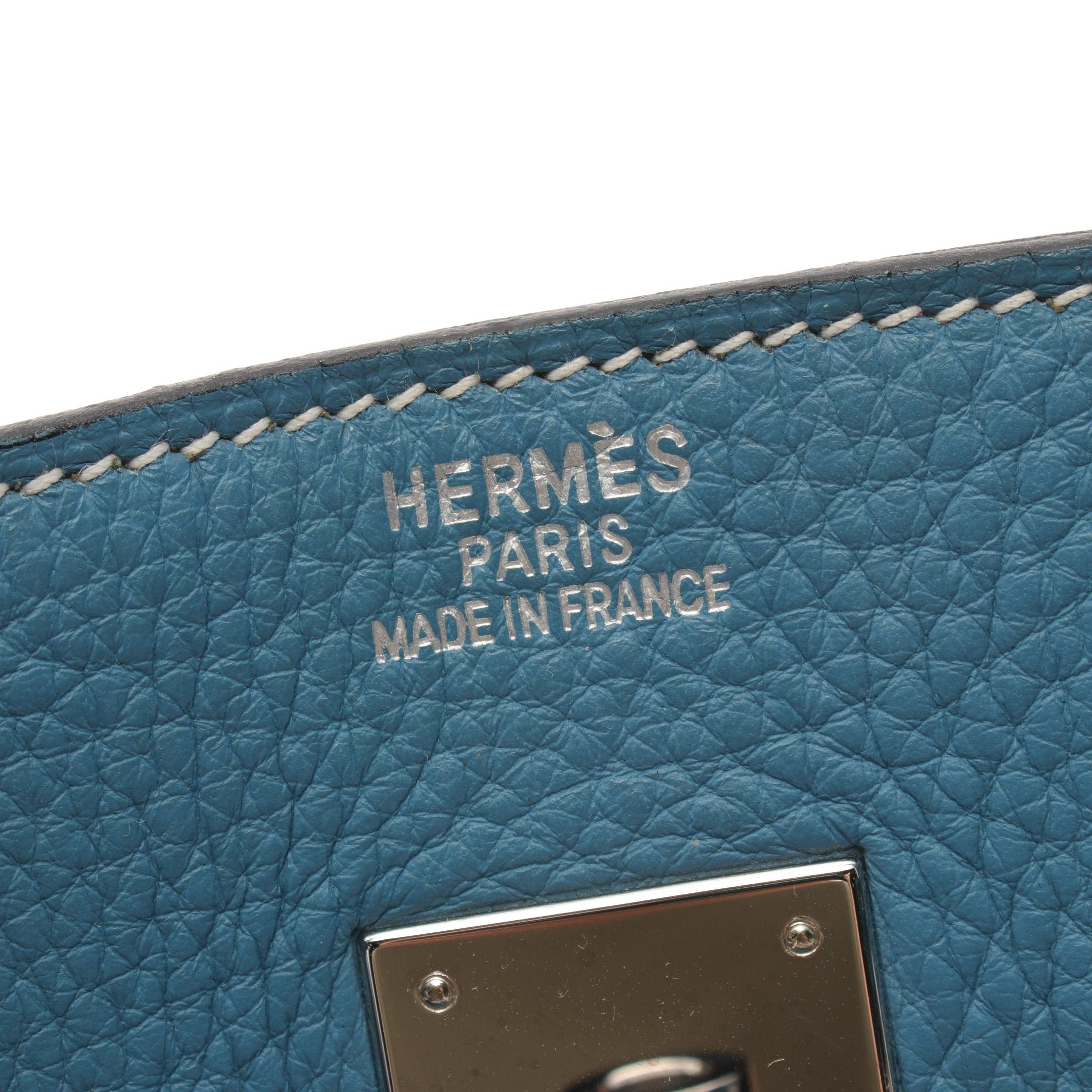 Hermes Hermes Birkin 35 Blue Jean Handbag Clemence Leather Light Silver Hardware □J Carved Stamp Size ONE SIZE - 4 Thumbnail