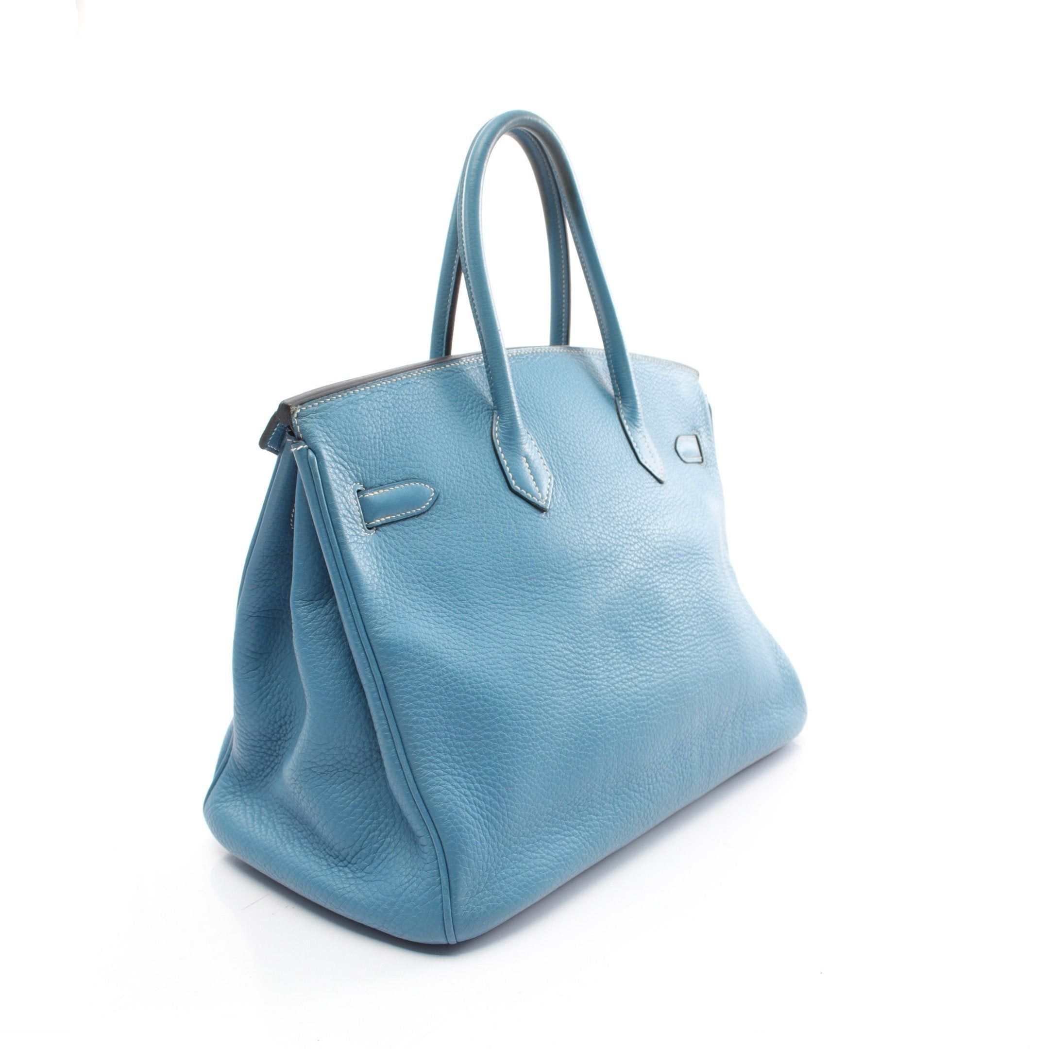 Hermes Hermes Birkin 35 Blue Jean Handbag Clemence Leather Light Silver Hardware □J Carved Stamp Size ONE SIZE - 2 Thumbnail