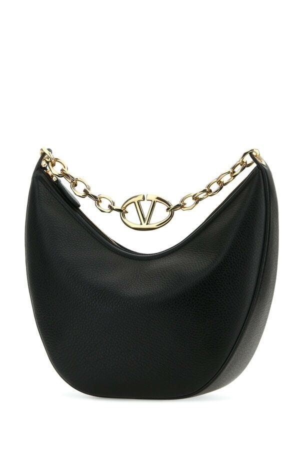 Valentino Black Leather Medium Hobo Vlogo Moon Shoulder Bag Size ONE SIZE - 4 Thumbnail