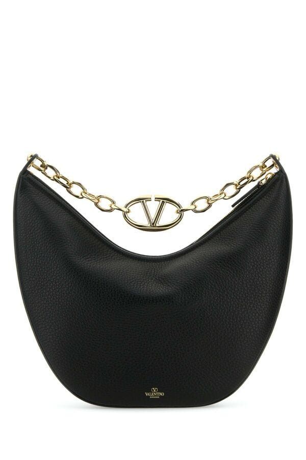Valentino Black Leather Medium Hobo Vlogo Moon Shoulder Bag Size ONE SIZE - 5 Thumbnail