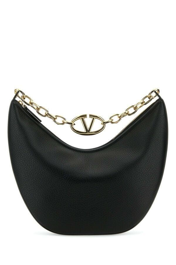 Valentino Black Leather Medium Hobo Vlogo Moon Shoulder Bag Size ONE SIZE - 3 Thumbnail
