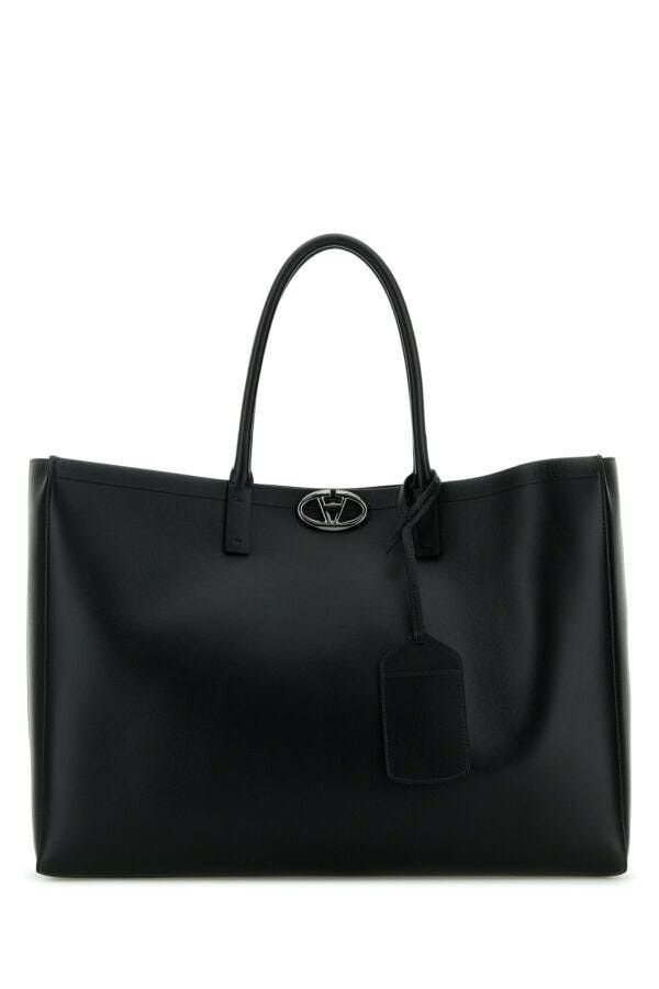 Valentino Black Leather Vlogo Shopping Bag Size ONE SIZE - 3 Thumbnail