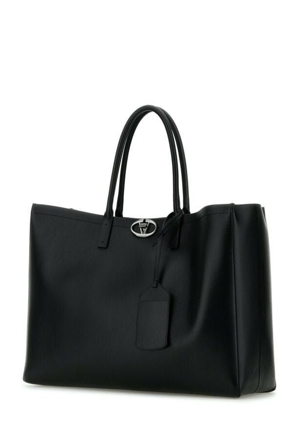 Valentino Black Leather Vlogo Shopping Bag Size ONE SIZE - 4 Thumbnail