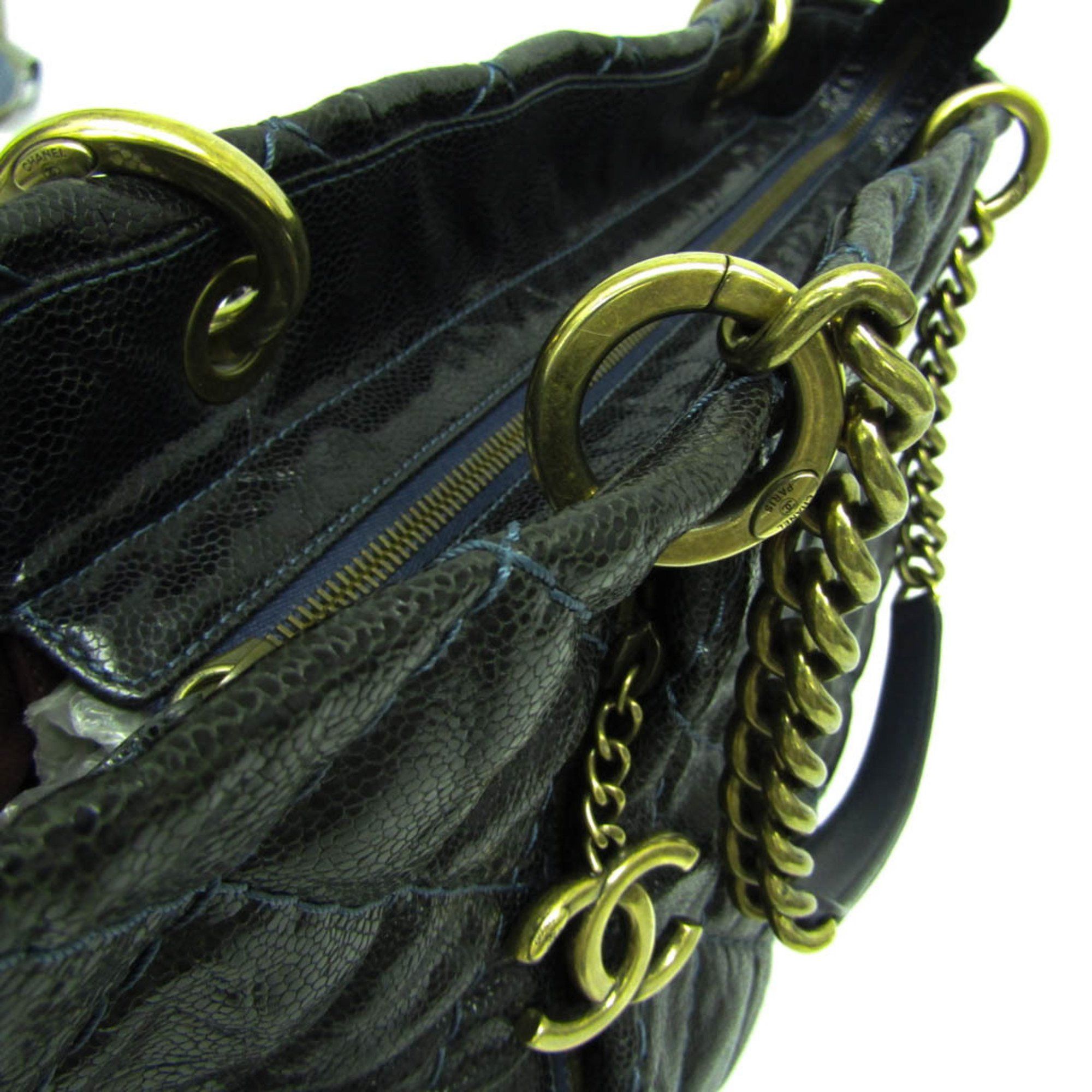 Chanel Chanel Matelasse Chain Women's Grained Calfskin Tote Bag Black,Navy Size ONE SIZE - 7 Thumbnail