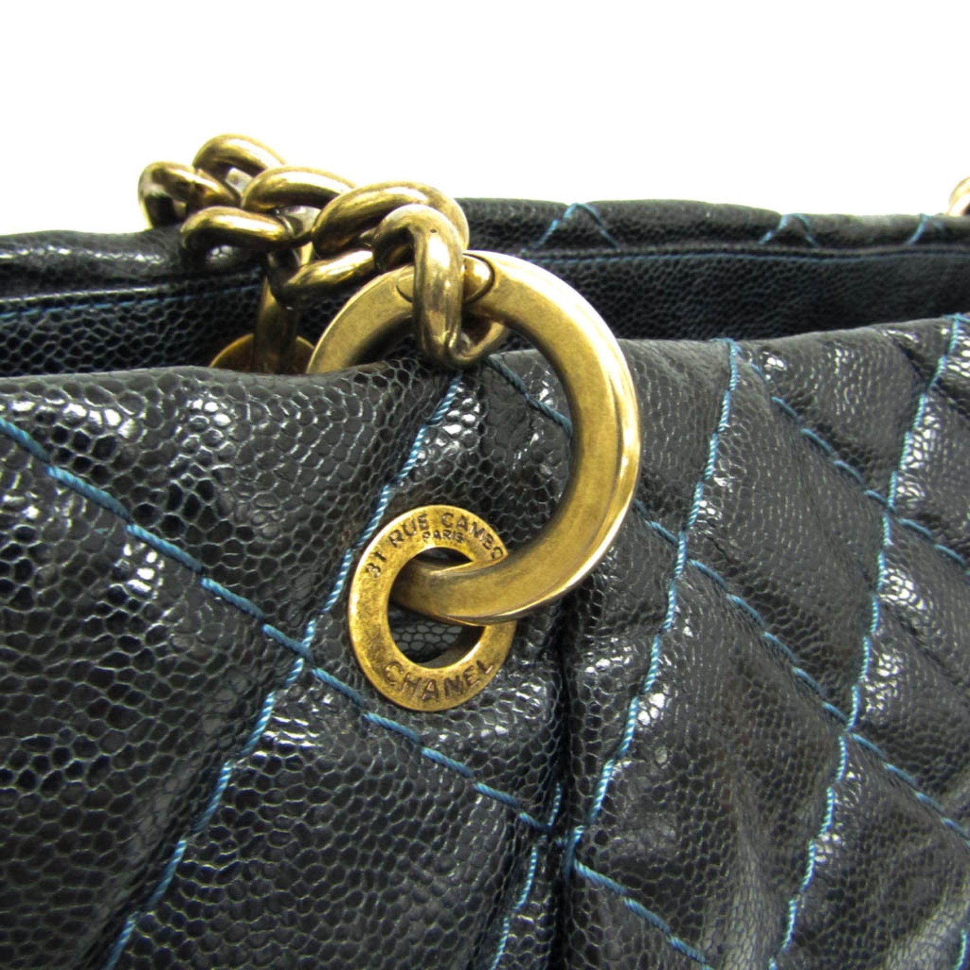 Chanel Chanel Matelasse Chain Women's Grained Calfskin Tote Bag Black,Navy Size ONE SIZE - 11 Thumbnail