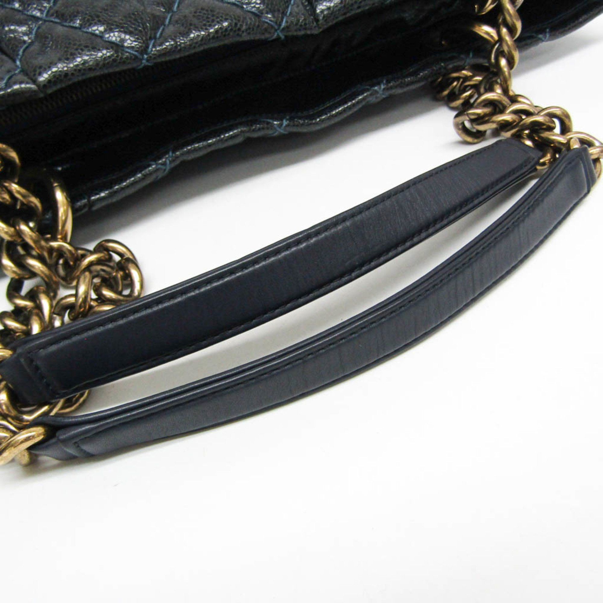 Chanel Chanel Matelasse Chain Women's Grained Calfskin Tote Bag Black,Navy Size ONE SIZE - 13 Thumbnail