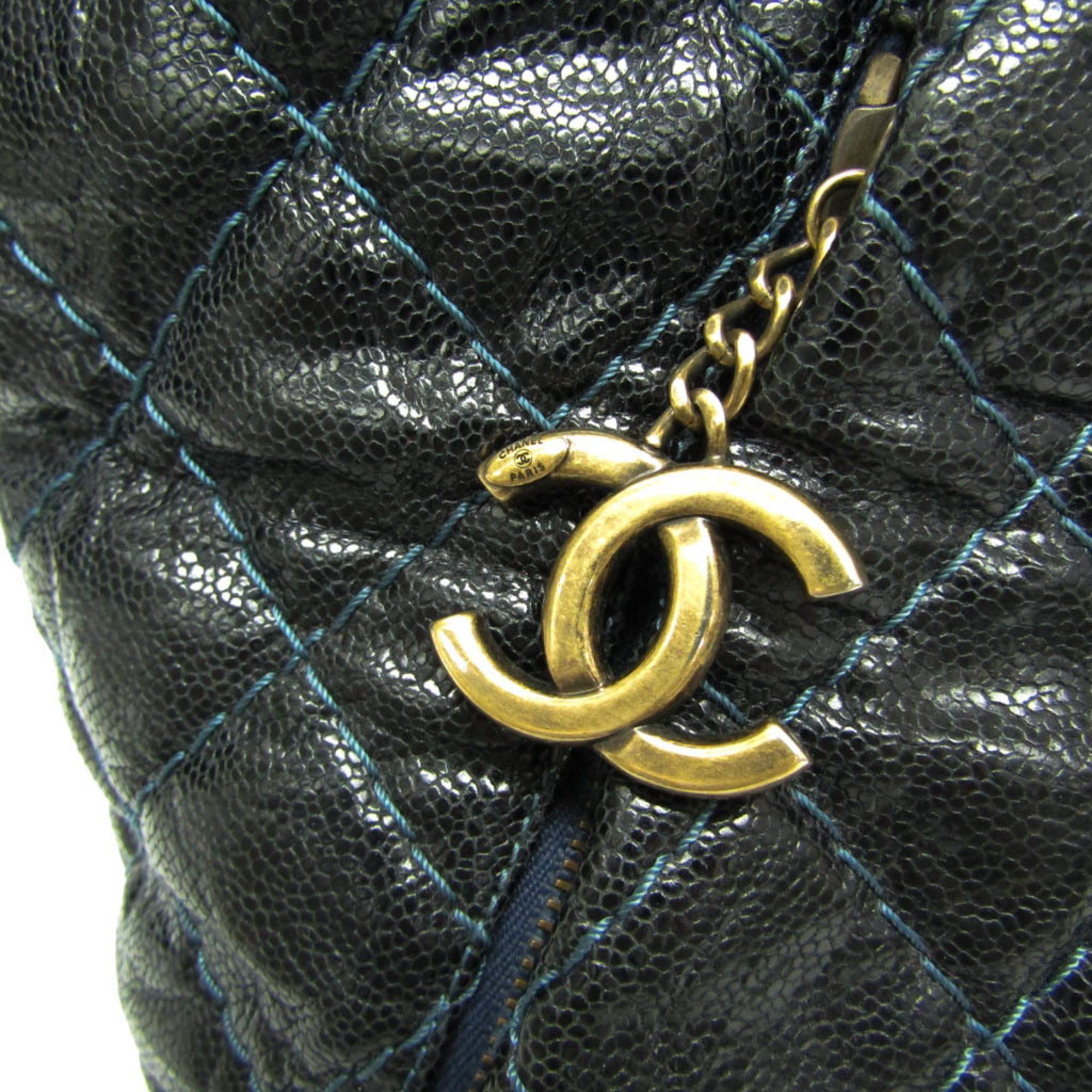 Chanel Chanel Matelasse Chain Women's Grained Calfskin Tote Bag Black,Navy Size ONE SIZE - 9 Thumbnail