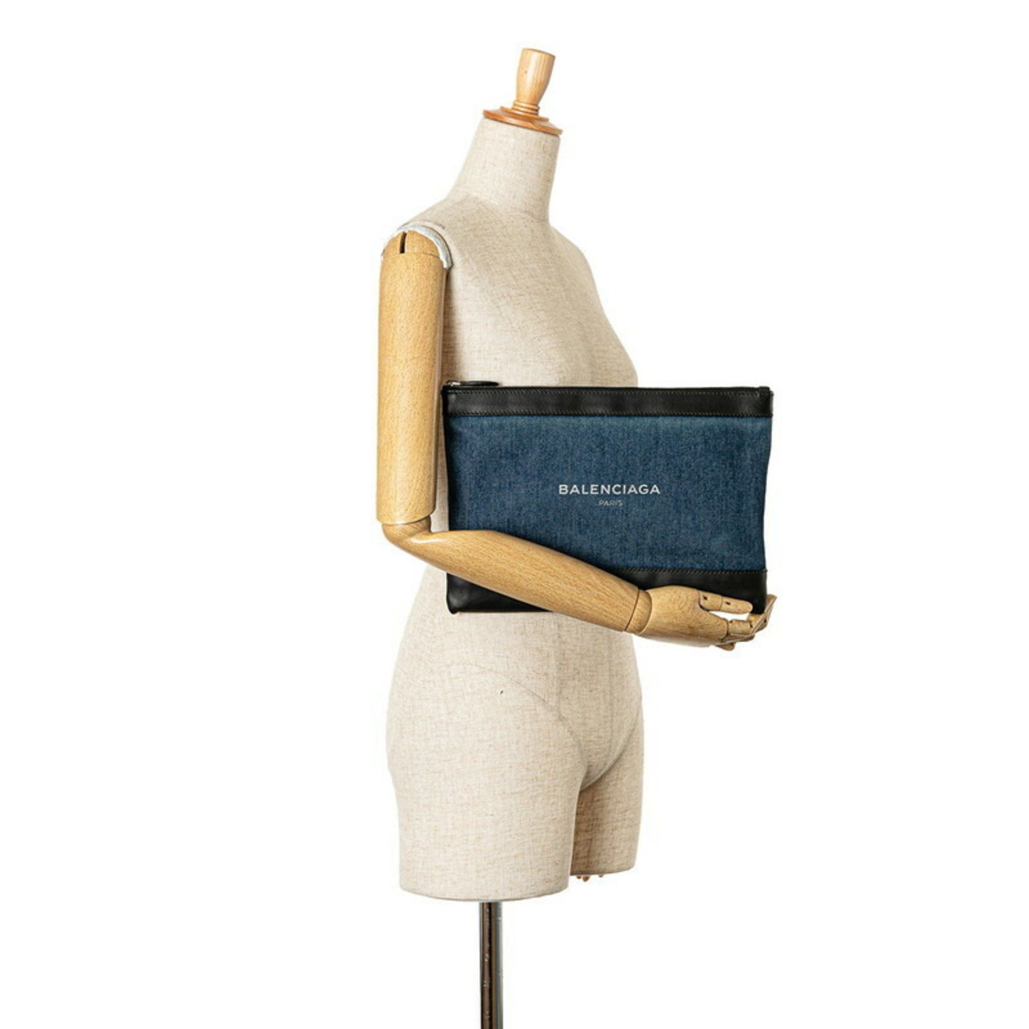 Balenciaga Balenciaga Navy Clip M Clutch Bag Indigo Blue Black Denim Leather Women's BALENCIAGA Size ONE SIZE - 7 Thumbnail
