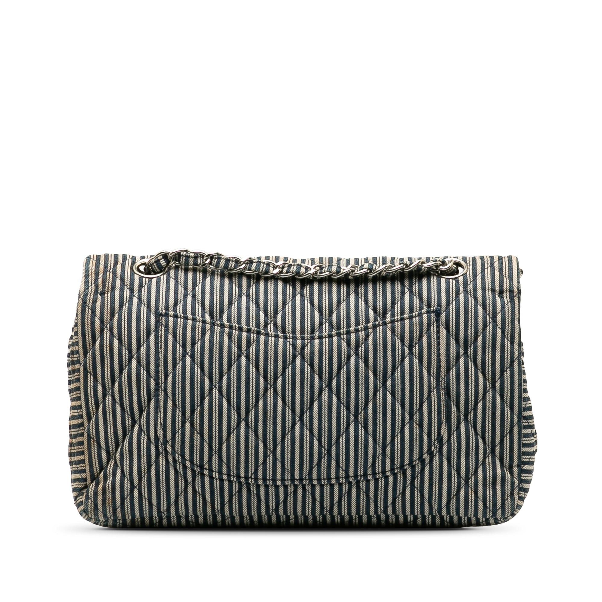Chanel Chanel Medium Cotton Striped Double Flap Blue Size ONE SIZE - 3 Thumbnail