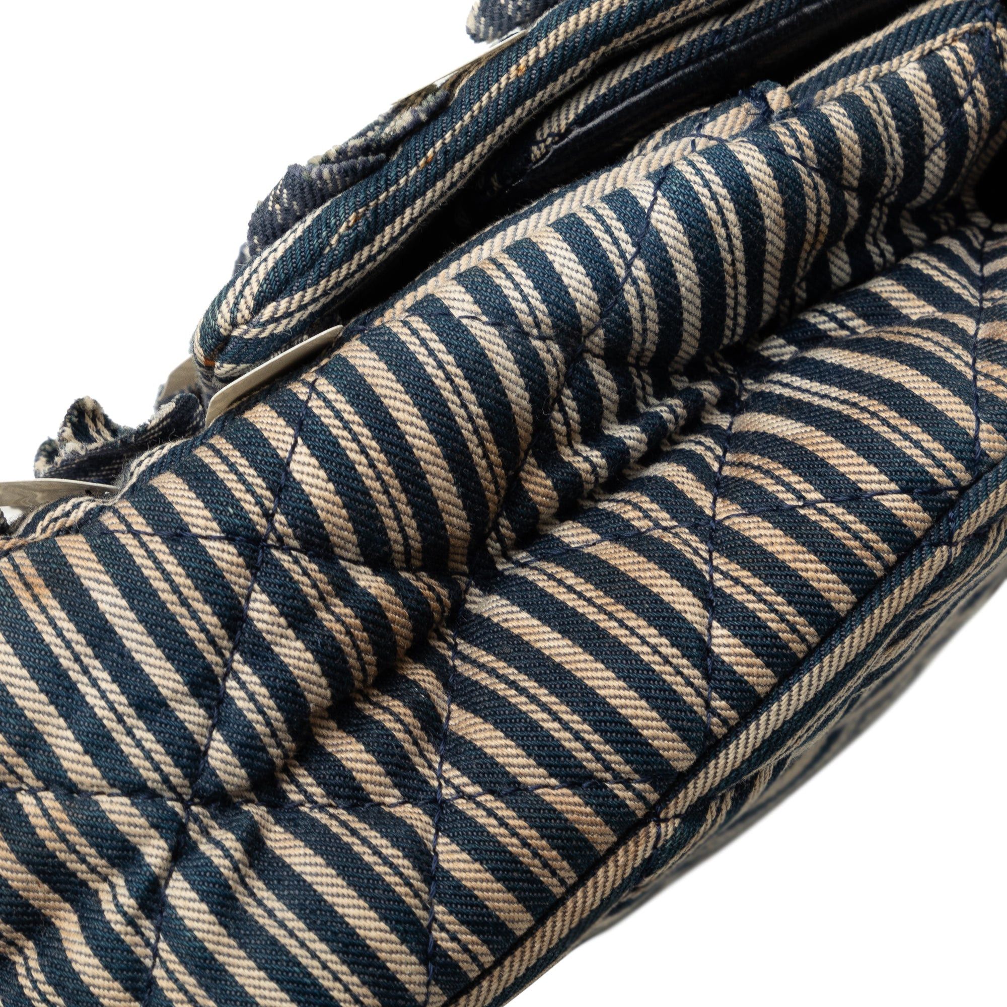Chanel Chanel Medium Cotton Striped Double Flap Blue Size ONE SIZE - 10 Thumbnail
