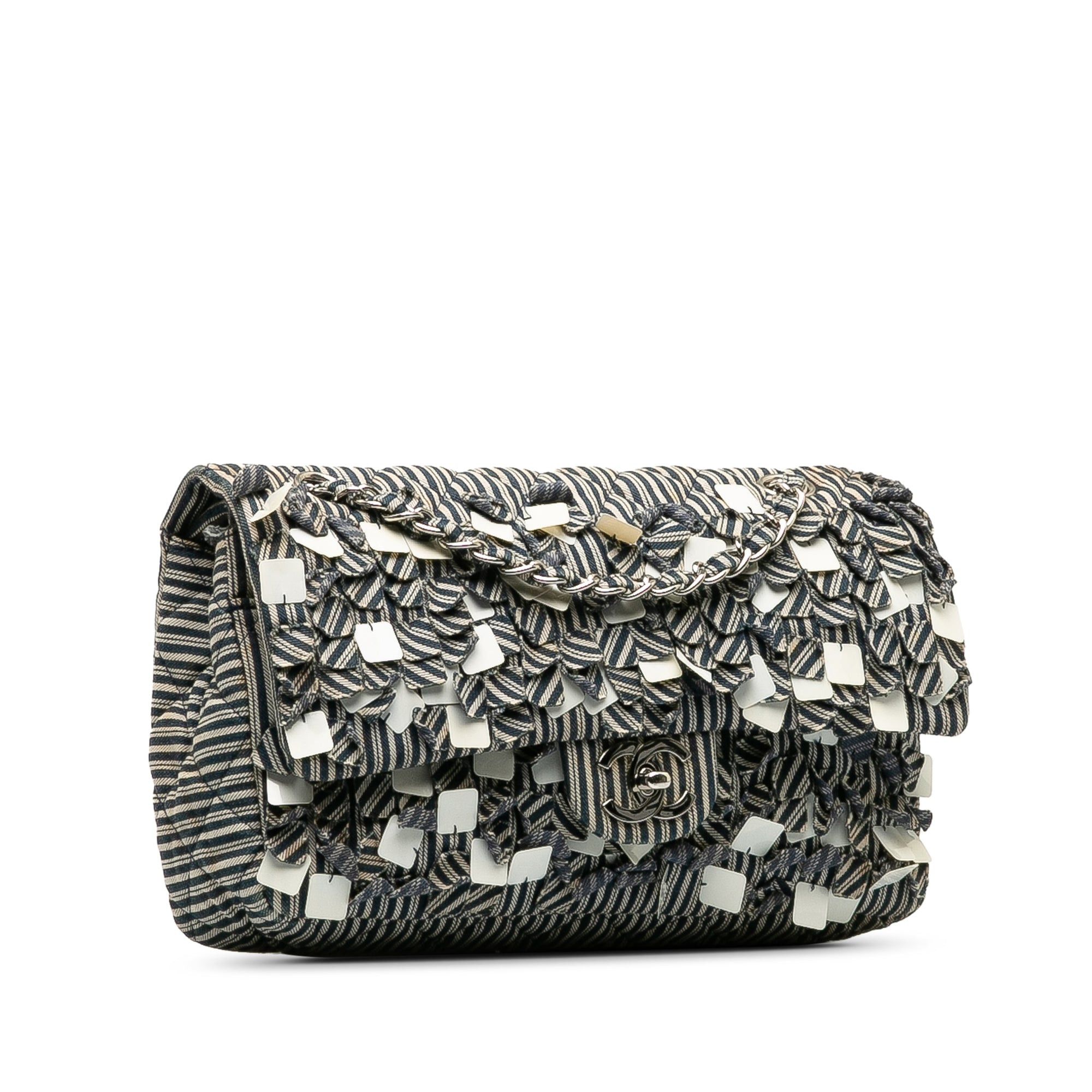 Chanel Chanel Medium Cotton Striped Double Flap Blue Size ONE SIZE - 2 Thumbnail