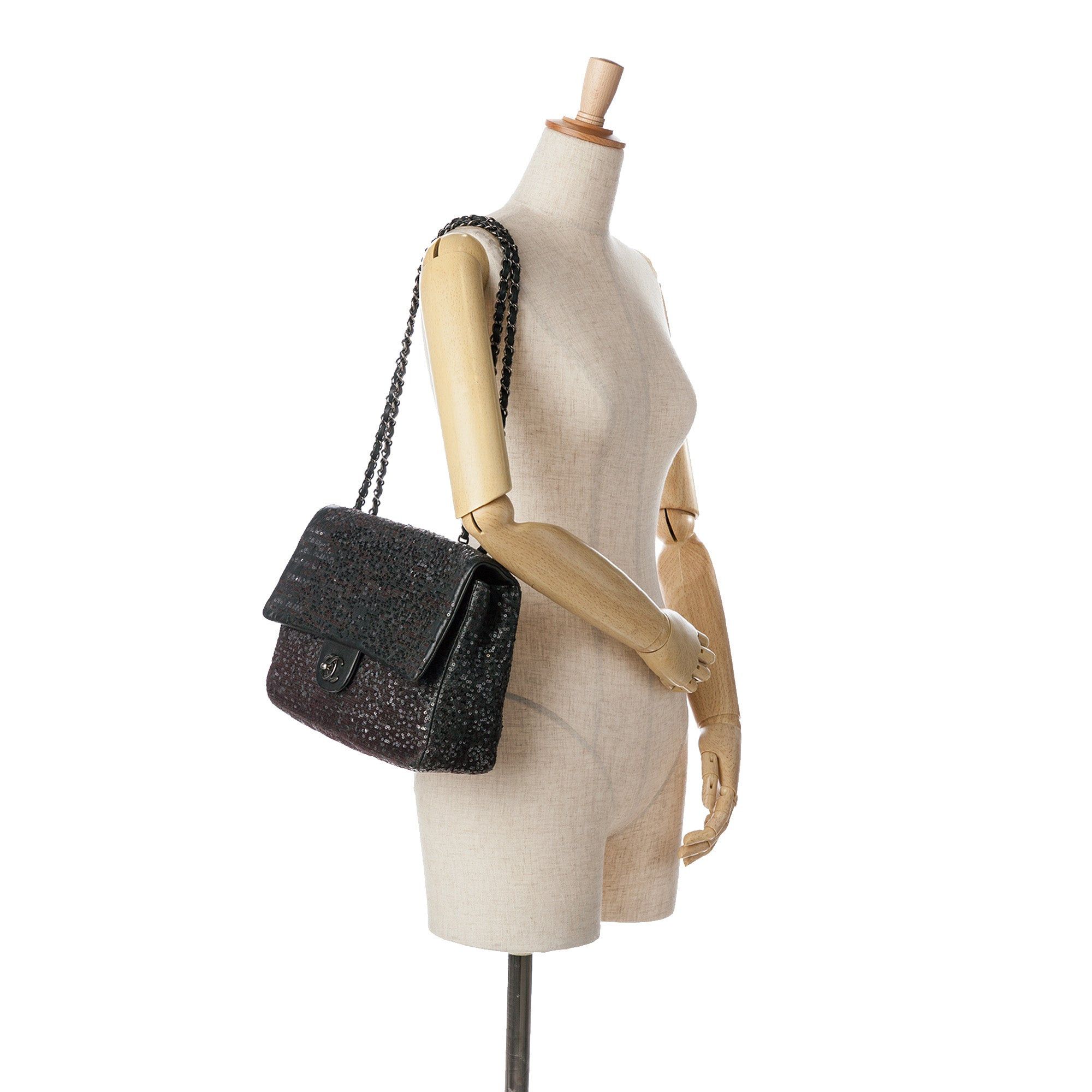 Chanel Chanel Jumbo Sequined Lambskin Moonlight On Water Flap Black Size ONE SIZE - 10 Thumbnail