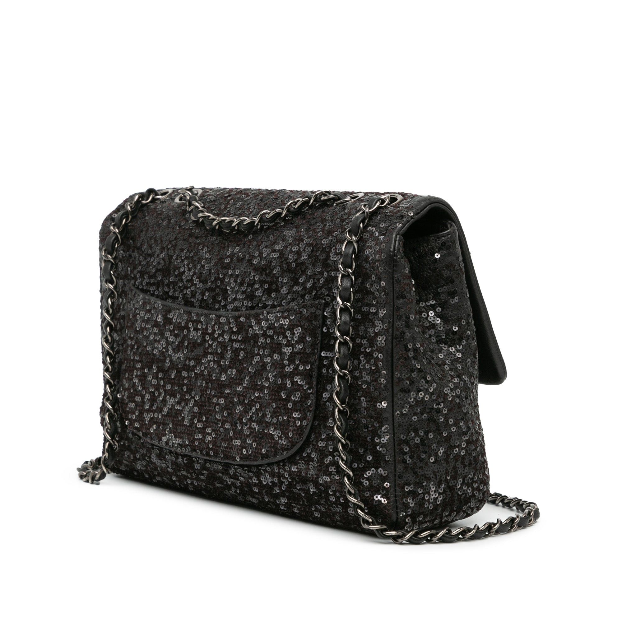 Chanel Chanel Jumbo Sequined Lambskin Moonlight On Water Flap Black Size ONE SIZE - 2 Thumbnail