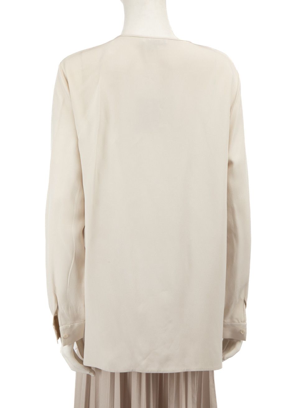 Loro Piana Cream Long Sleeve Silk Blouse Size XL / US 12-14 / IT 48-50 - 3 Thumbnail