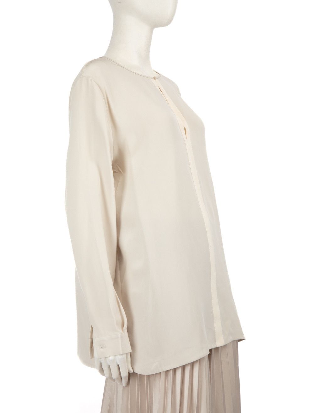 Loro Piana Cream Long Sleeve Silk Blouse Size XL / US 12-14 / IT 48-50 - 2 Thumbnail