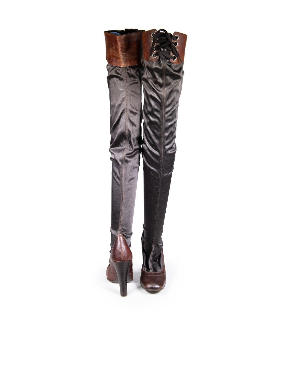 Stella McCartney Brown Square Toe High Heel Boots Size US 7 / IT 37 - 3 Thumbnail