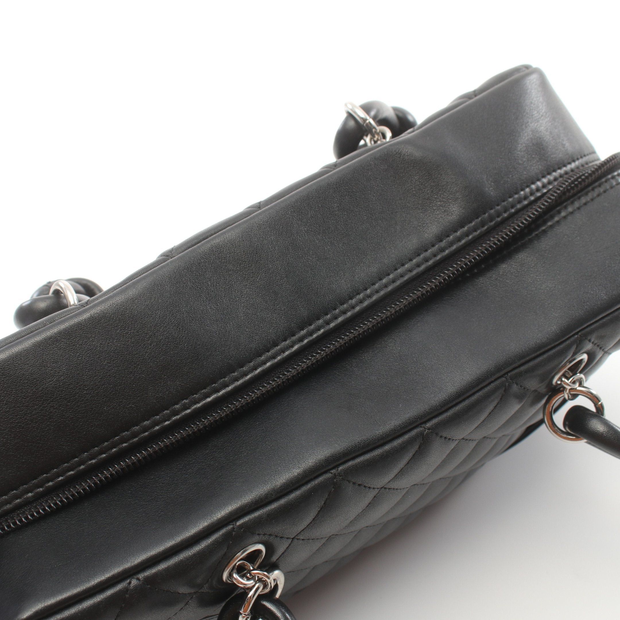 Chanel Chanel Cambon Line Bowling Bag Shoulder Leather Black Silver Hardware Size ONE SIZE - 8 Thumbnail