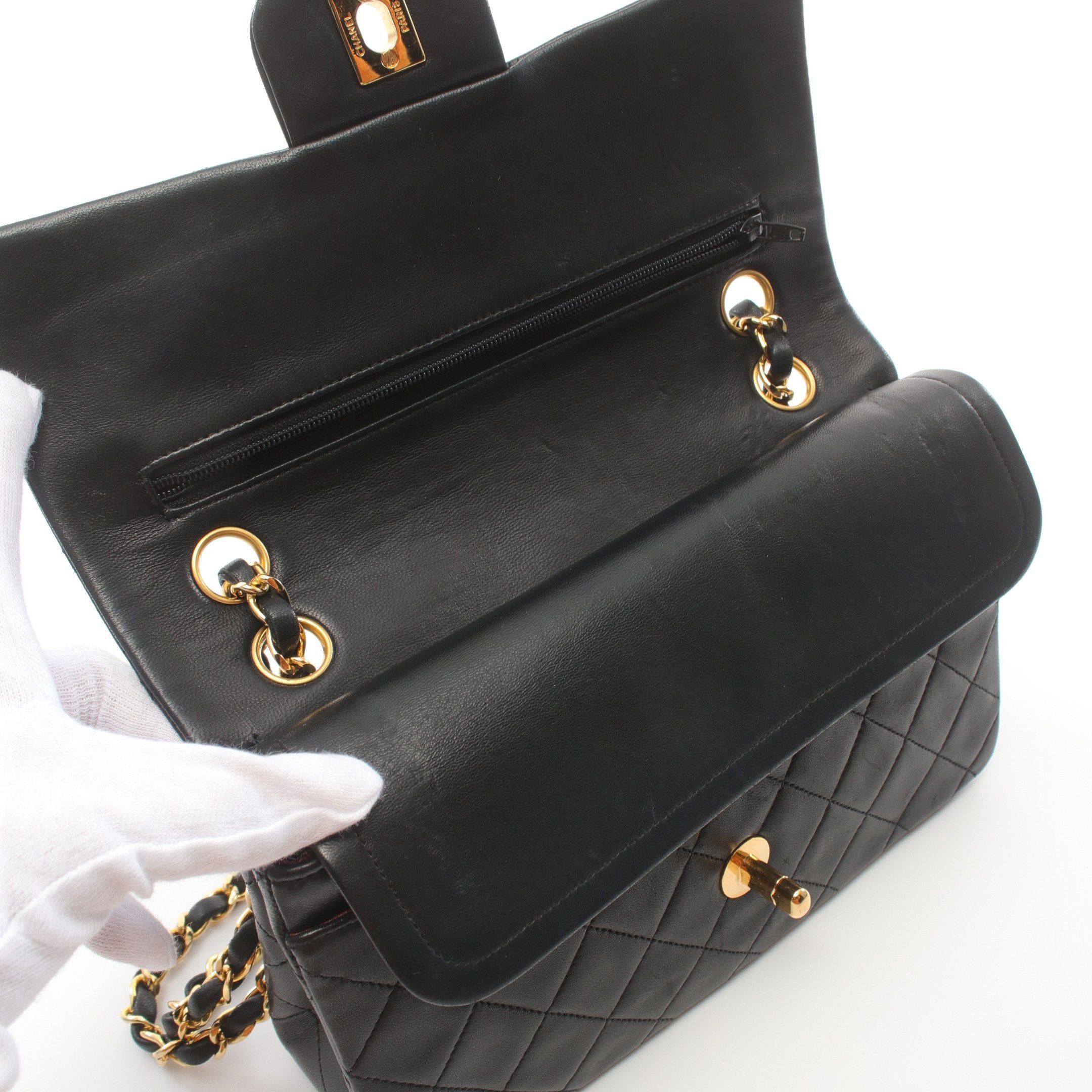 Chanel Chanel Matelasse Double Flap Chain Shoulder Bag Lambskin Black Gold Hardware Size ONE SIZE - 6 Thumbnail