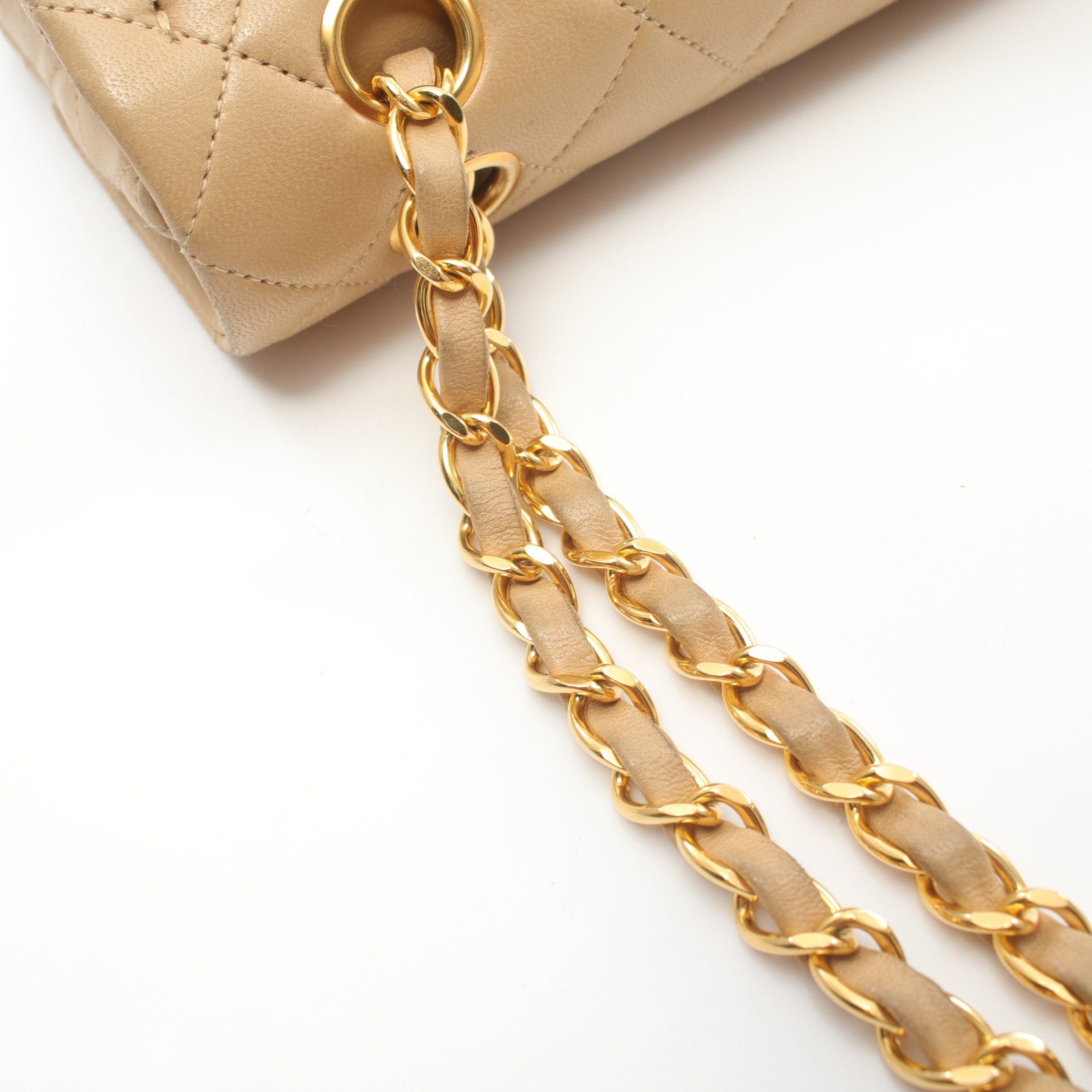 Chanel Chanel Matelasse Double Flap Chain Shoulder Bag Lambskin Beige Gold Hardware Size ONE SIZE - 10 Thumbnail
