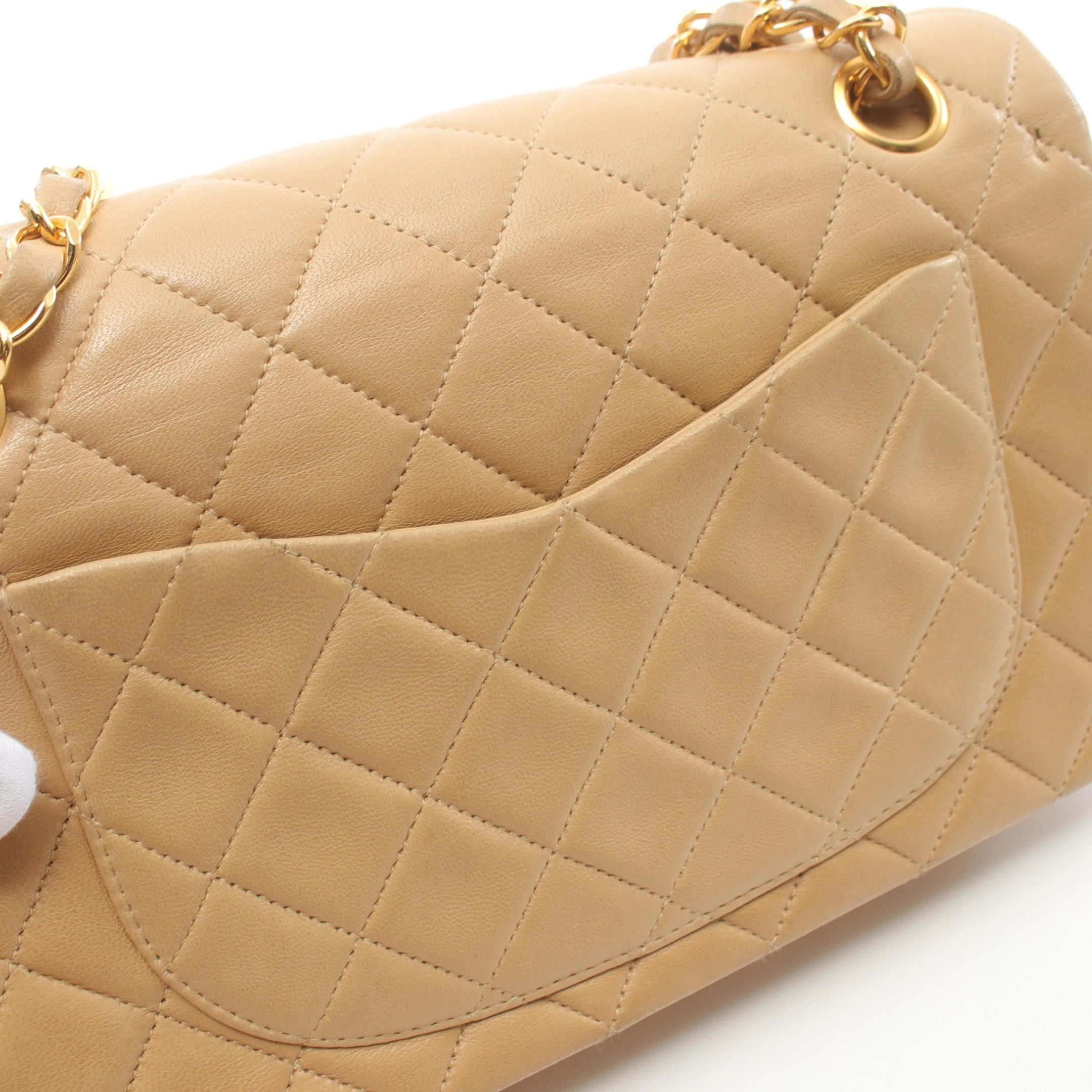 Chanel Chanel Matelasse Double Flap Chain Shoulder Bag Lambskin Beige Gold Hardware Size ONE SIZE - 9 Thumbnail