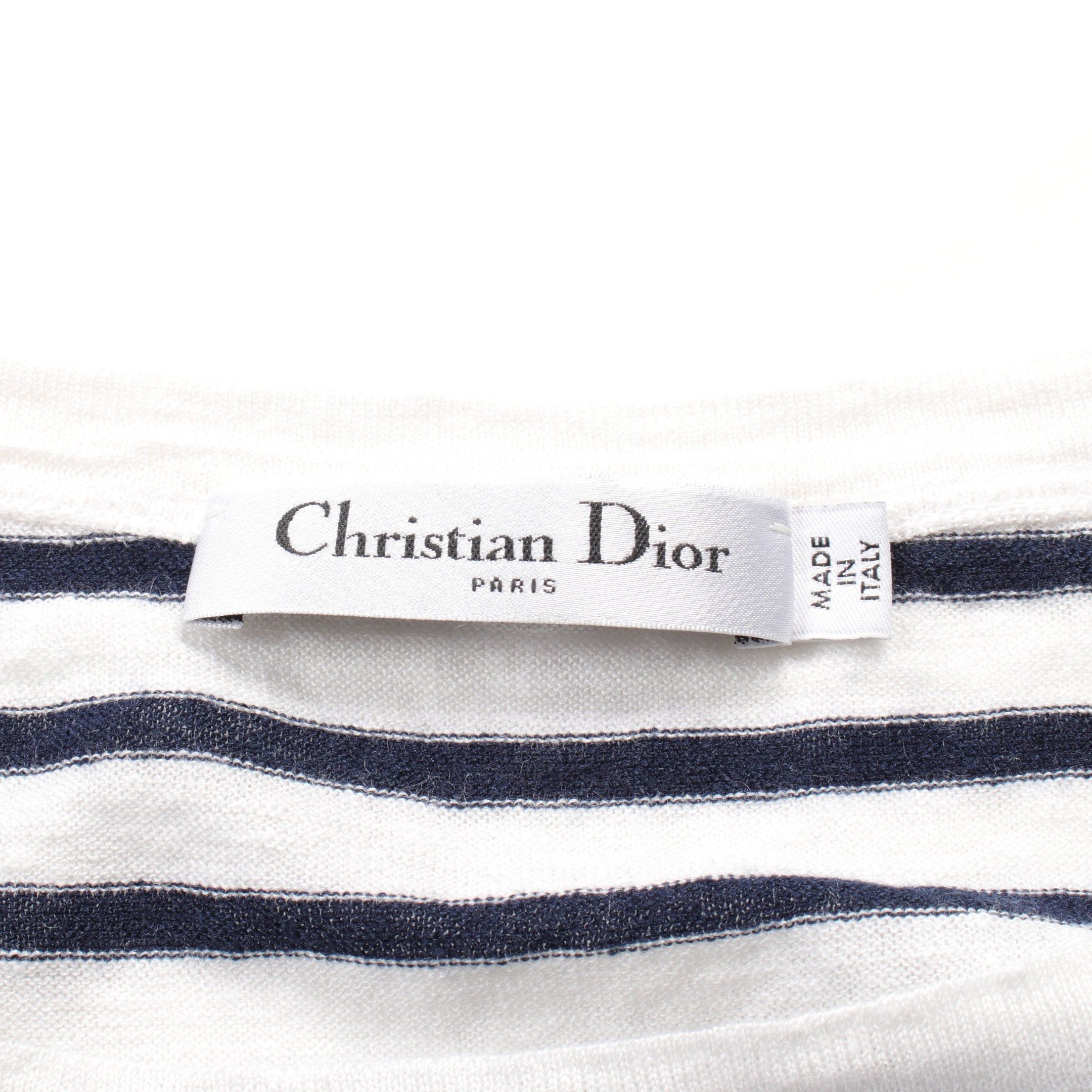 Dior Dior Cut And Sew Knit Short Sleeve Stripes Linen Cashmere Silk White Dark Navy Size ONE SIZE - 3 Thumbnail