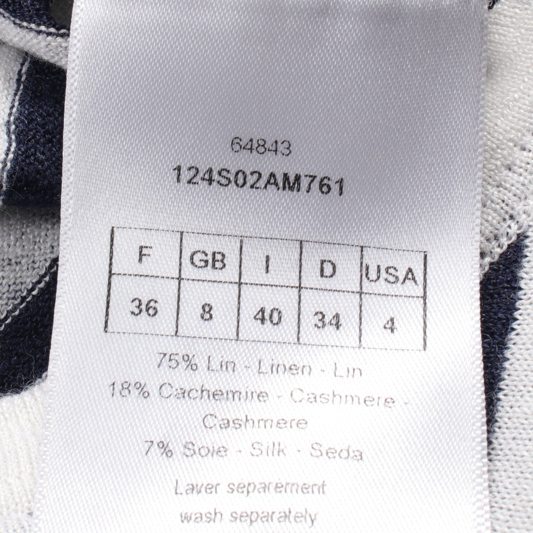 Dior Dior Cut And Sew Knit Short Sleeve Stripes Linen Cashmere Silk White Dark Navy Size ONE SIZE - 5 Thumbnail