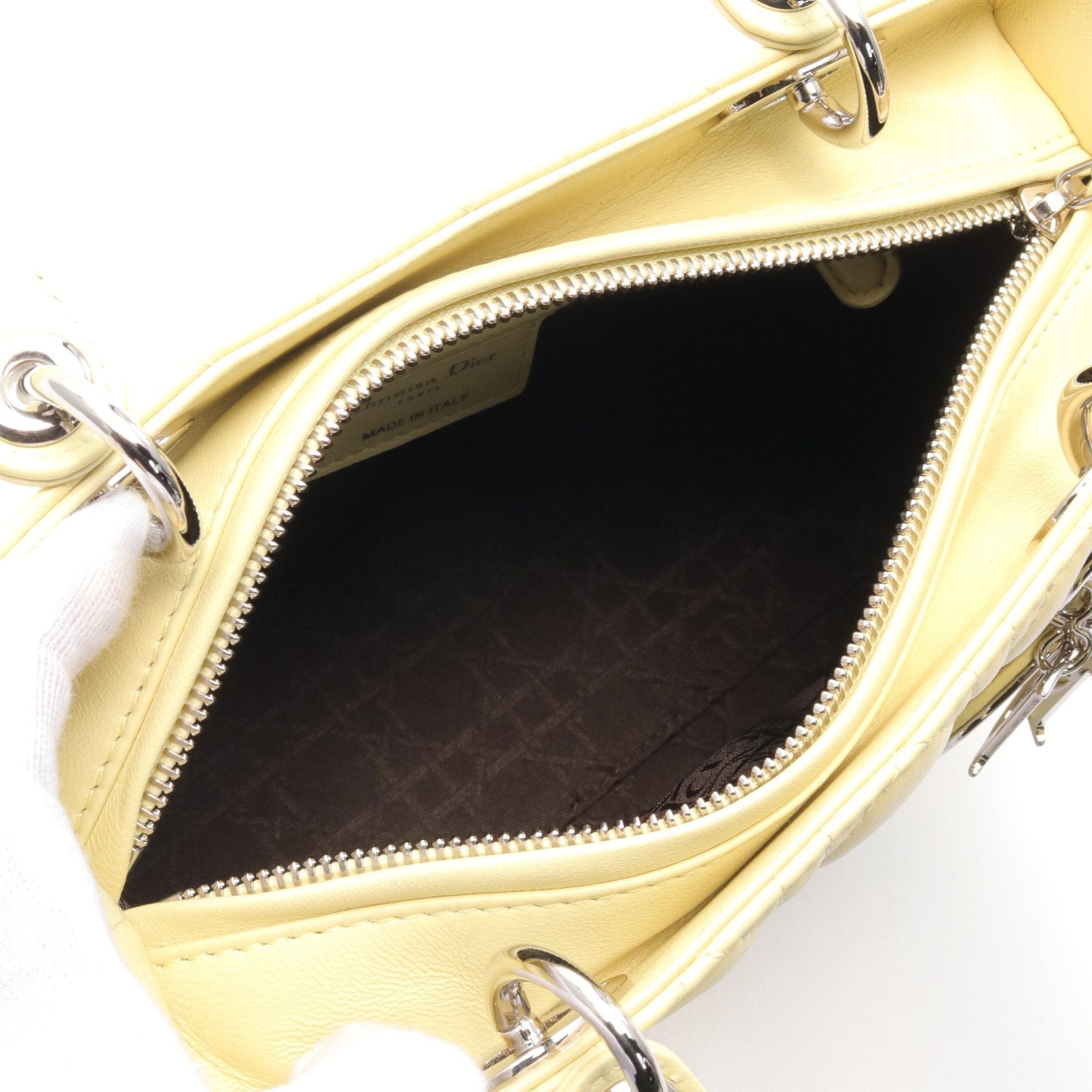 Dior Dior Lady Dior Canage Handbag Leather Light Yellow Size ONE SIZE - 3 Thumbnail