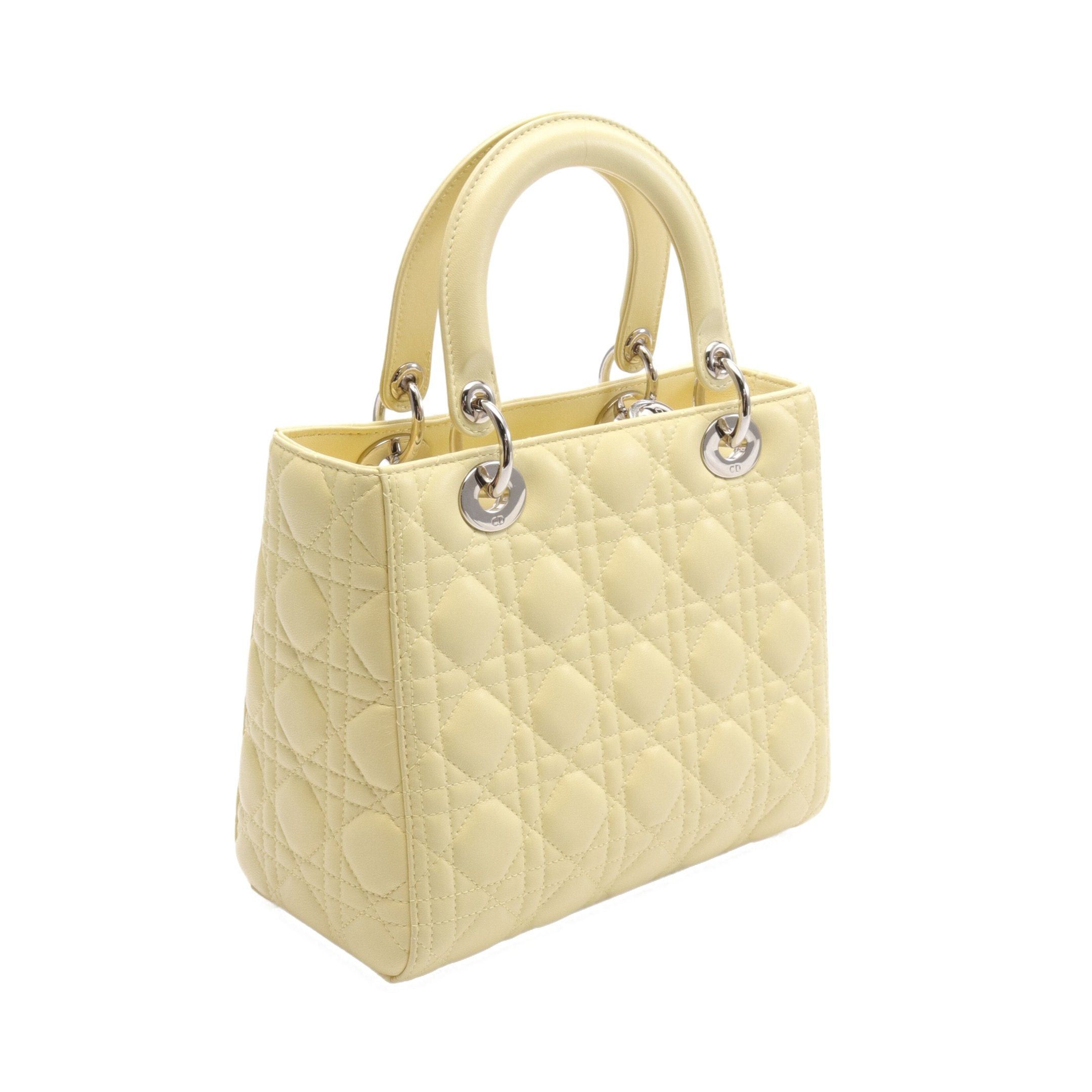 Dior Dior Lady Dior Canage Handbag Leather Light Yellow Size ONE SIZE - 2 Thumbnail