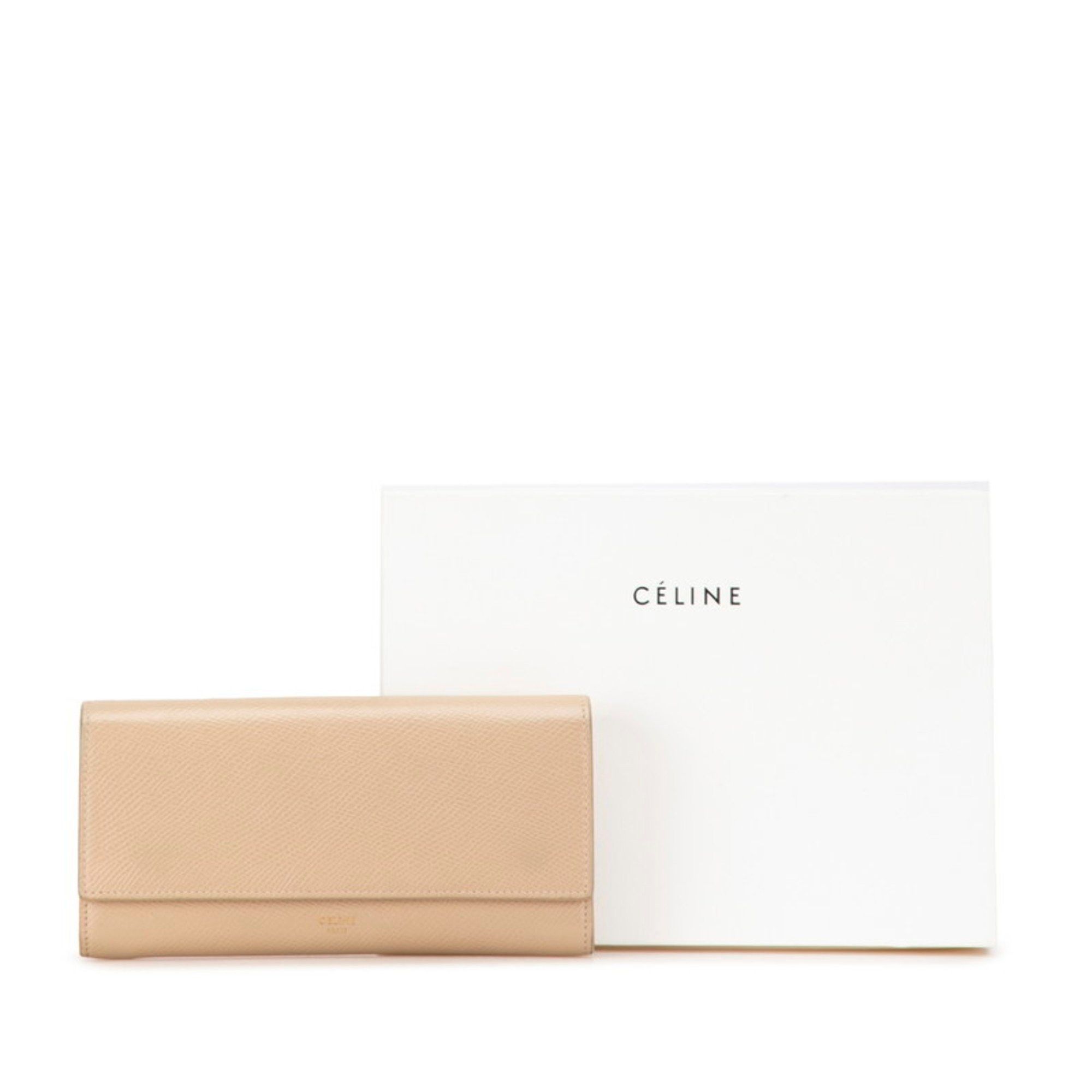Celine Celine Large Flap Wallet Long 10B563 Beige Leather Women's CELINE Size ONE SIZE - 9 Thumbnail