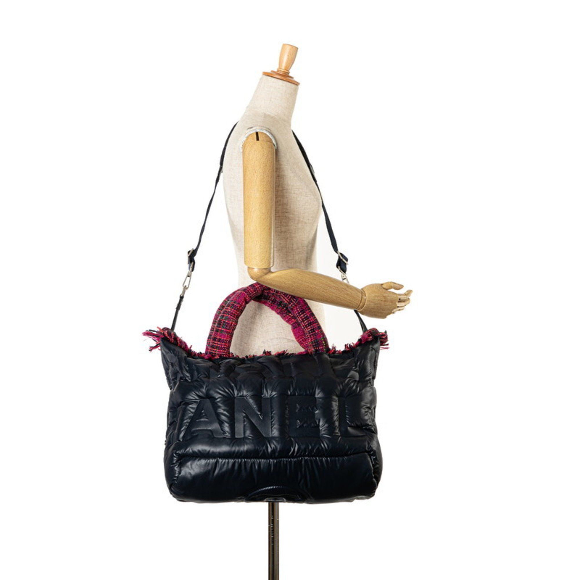 Chanel Chanel Doudone Coconneige Embossed Handbag Shoulder Bag Navy Pink Nylon Wool Women's CHANEL Size ONE SIZE - 7 Thumbnail