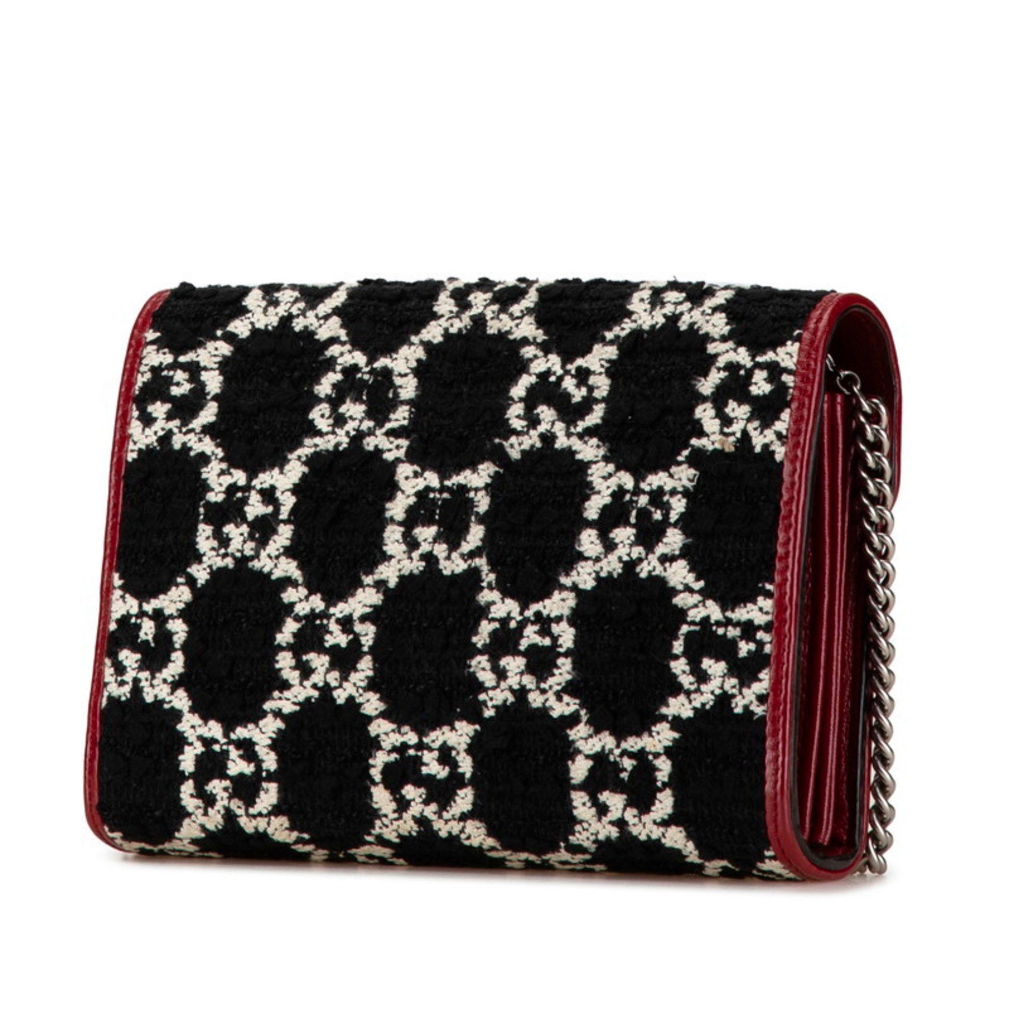 Gucci GG Dionysus Chain Shoulder Wallet 401231 Black Red Tweed