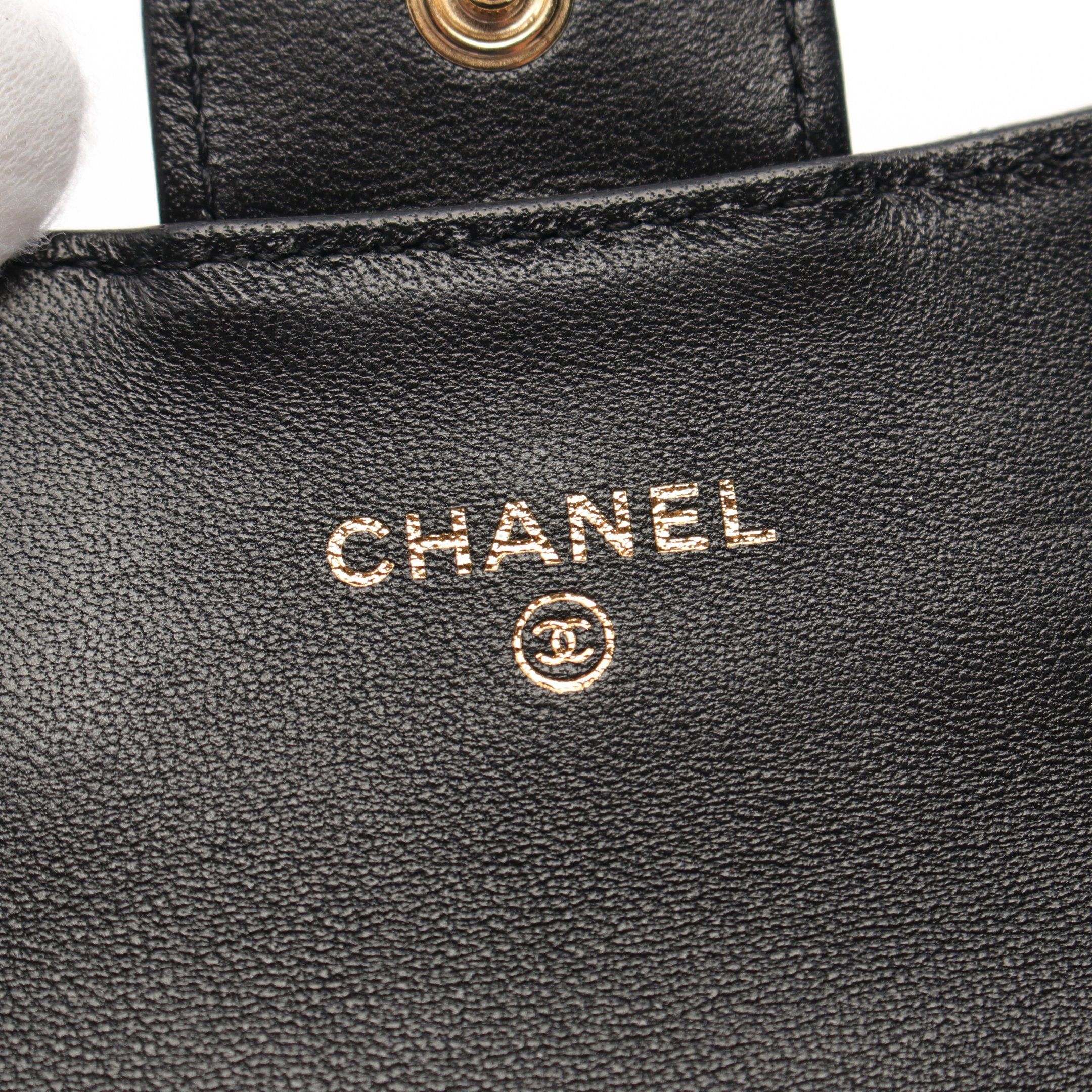 Chanel Chanel Classic Flap Card Case Matelasse Name Holder Lambskin Black Gold Hardware Size ONE SIZE - 4 Thumbnail