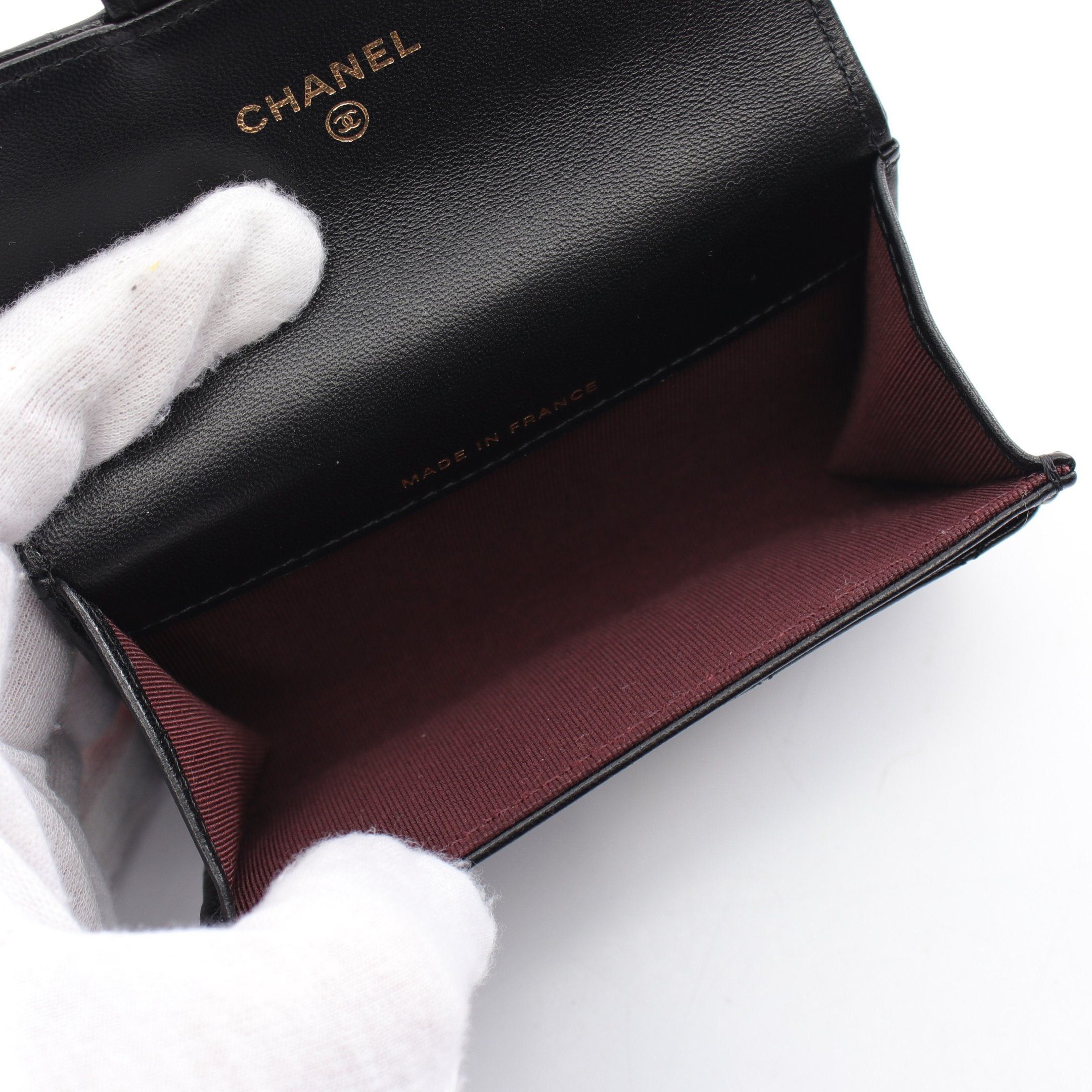 Chanel Chanel Classic Flap Card Case Matelasse Name Holder Lambskin Black Gold Hardware Size ONE SIZE - 3 Thumbnail