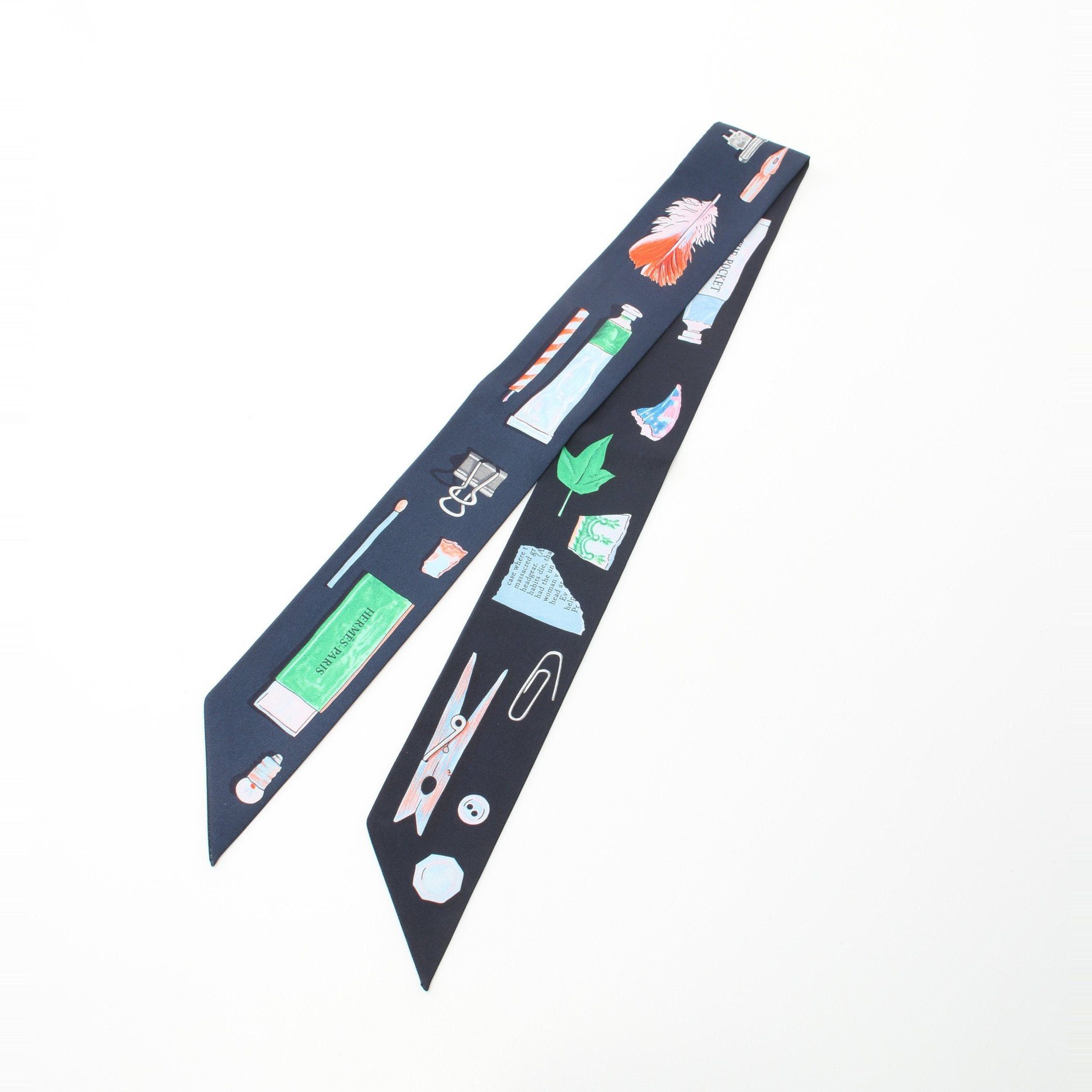 Hermes Hermes Twilly In The Pocket Ribbon Scarf Silk Dark Navy Multicolor Size ONE SIZE - 4 Thumbnail
