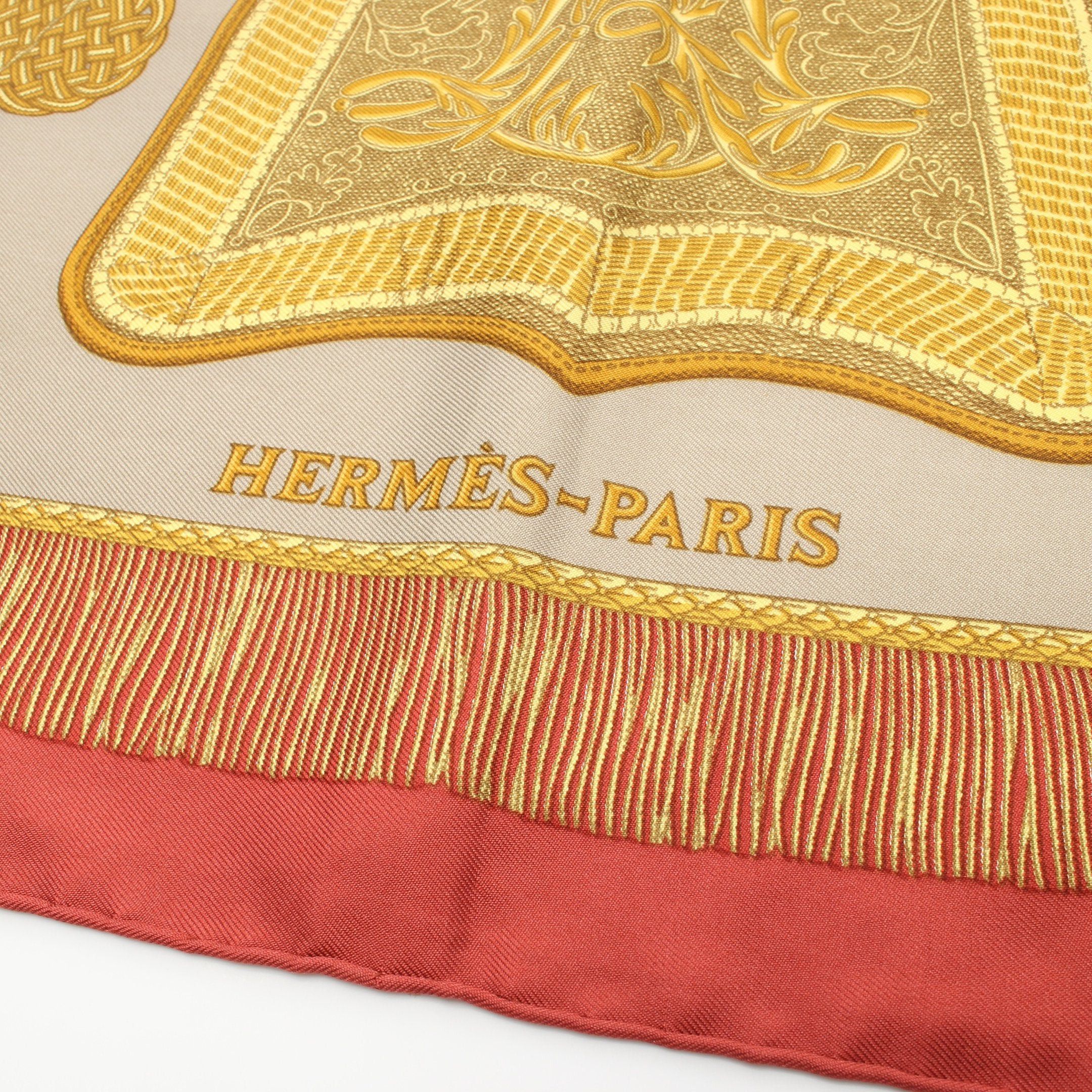 Hermes Hermes Carres 90 Poste Et Cavalerie Scarf Silk Orange Brown Multicolor Size ONE SIZE - 2 Thumbnail