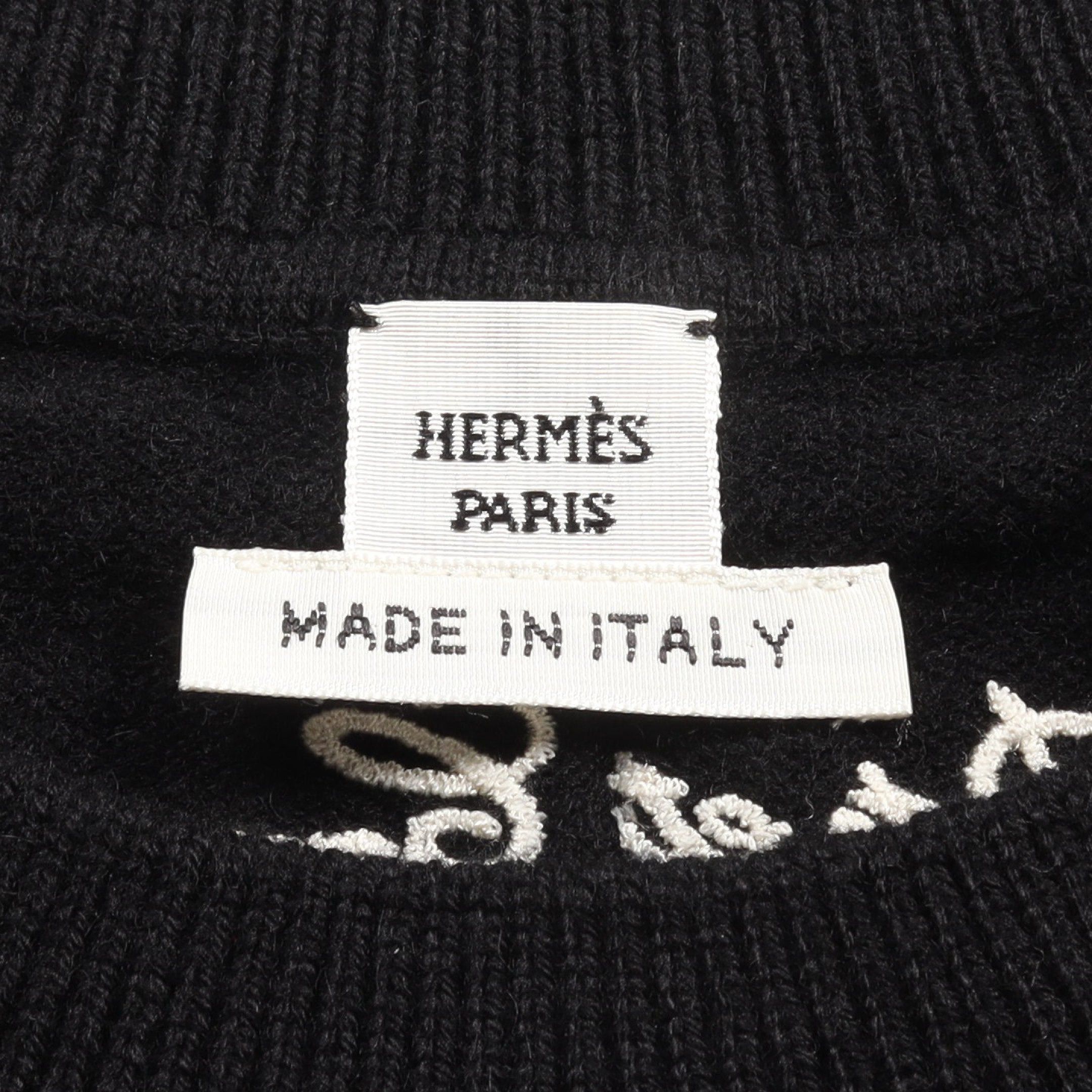 Hermes Hermes Poste Et Cavalerie Knit Embroidery Cashmere Black White Size ONE SIZE - 3 Thumbnail
