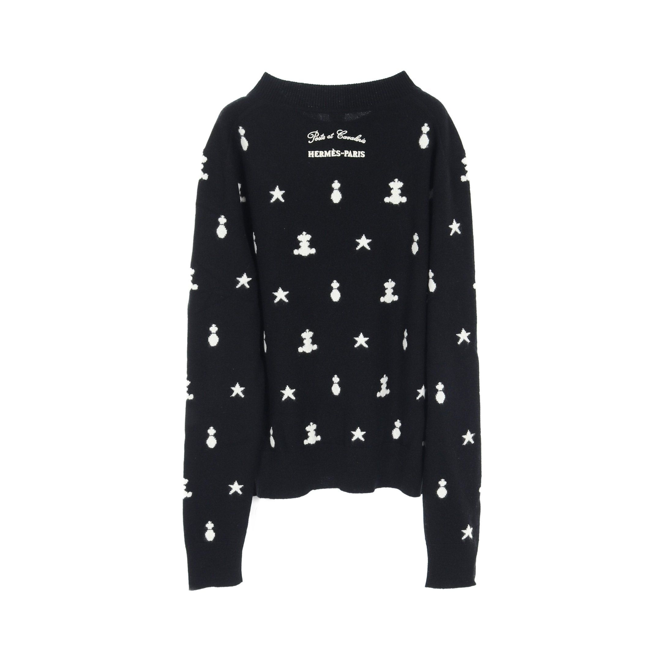 Hermes Hermes Poste Et Cavalerie Knit Embroidery Cashmere Black White Size ONE SIZE - 2 Thumbnail
