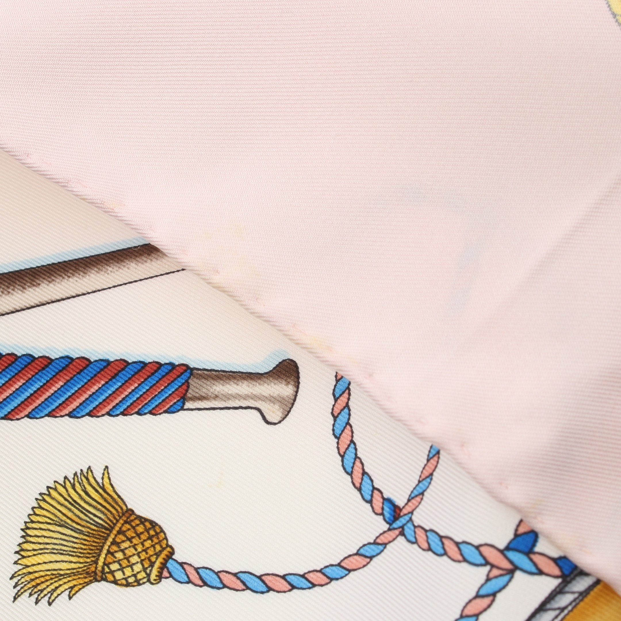 Hermes Hermes Carres 90 Les Tambours Scarf Silk White Light Pink Multicolor Size ONE SIZE - 10 Thumbnail