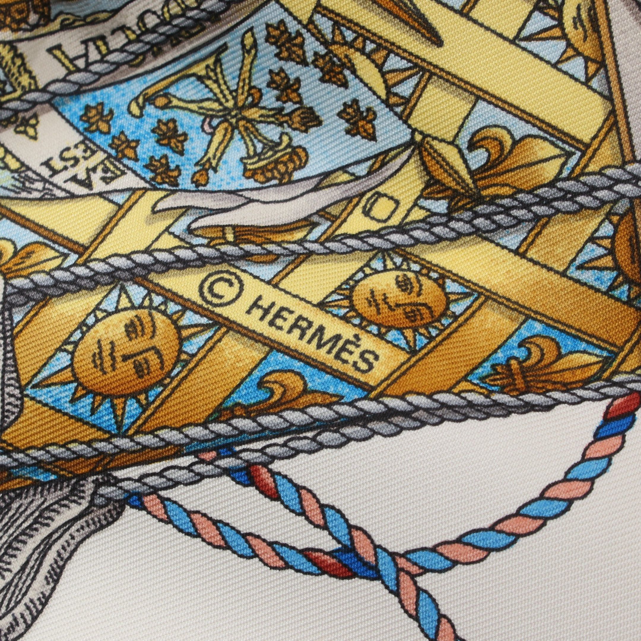 Hermes Hermes Carres 90 Les Tambours Scarf Silk White Light Pink Multicolor Size ONE SIZE - 2 Thumbnail