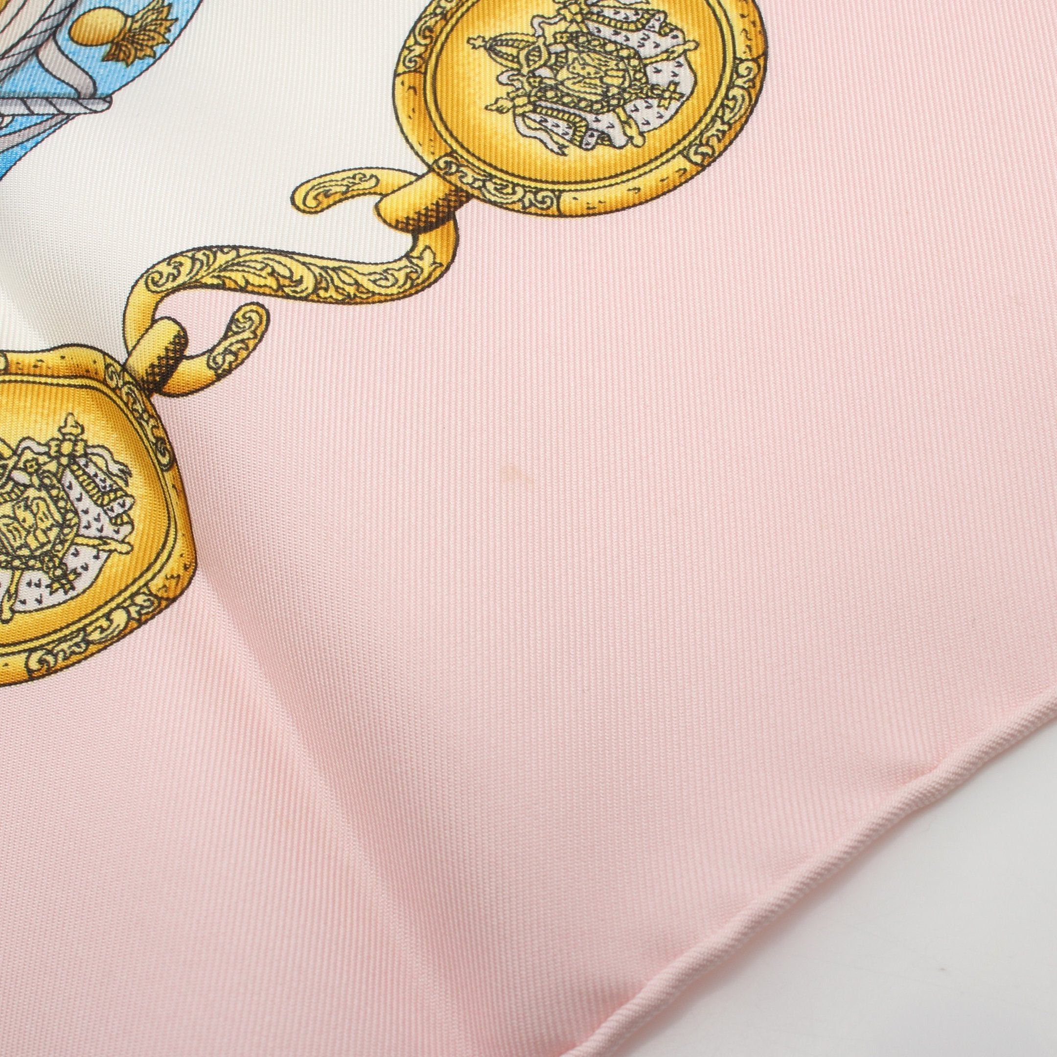 Hermes Hermes Carres 90 Les Tambours Scarf Silk White Light Pink Multicolor Size ONE SIZE - 7 Thumbnail