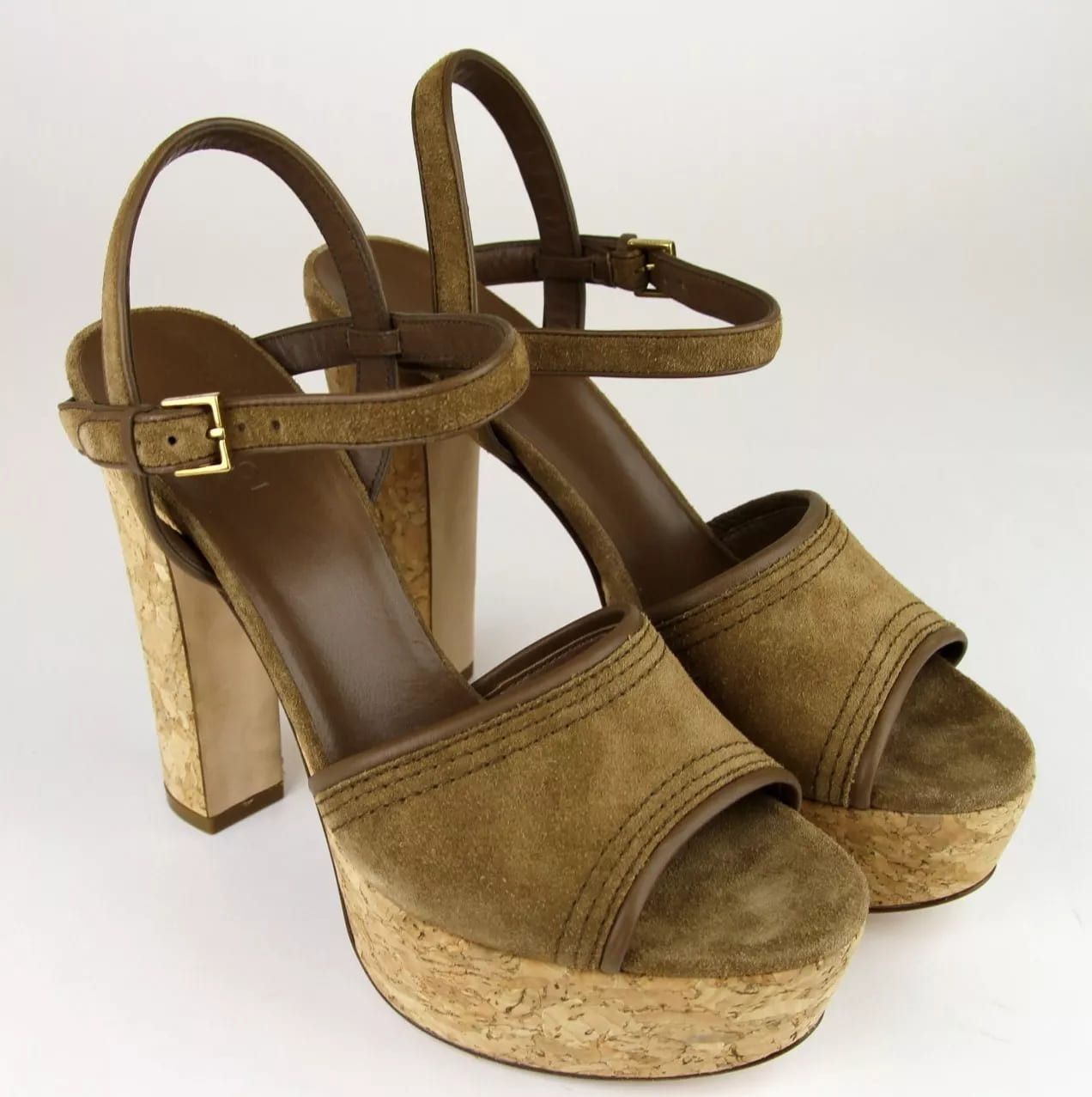 Gucci New Authentic Danielle Suede Cork Platform Sandal, 38.5/8.5 Size US 8.5 / IT 38.5 - 3 Thumbnail