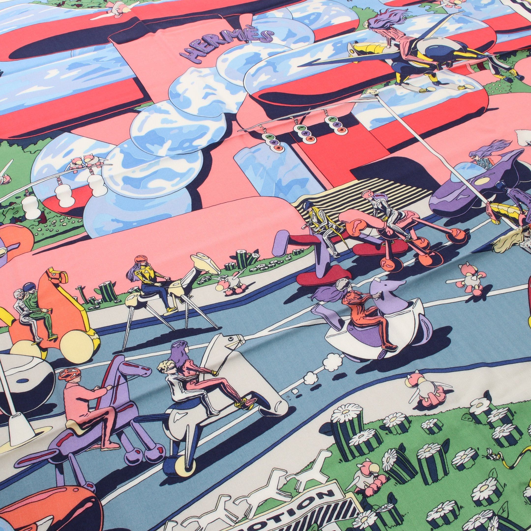 Hermes Hermes Carréjean Carres 140 Locomotion Scarf Cashmere Silk Multicolor Size ONE SIZE - 4 Thumbnail