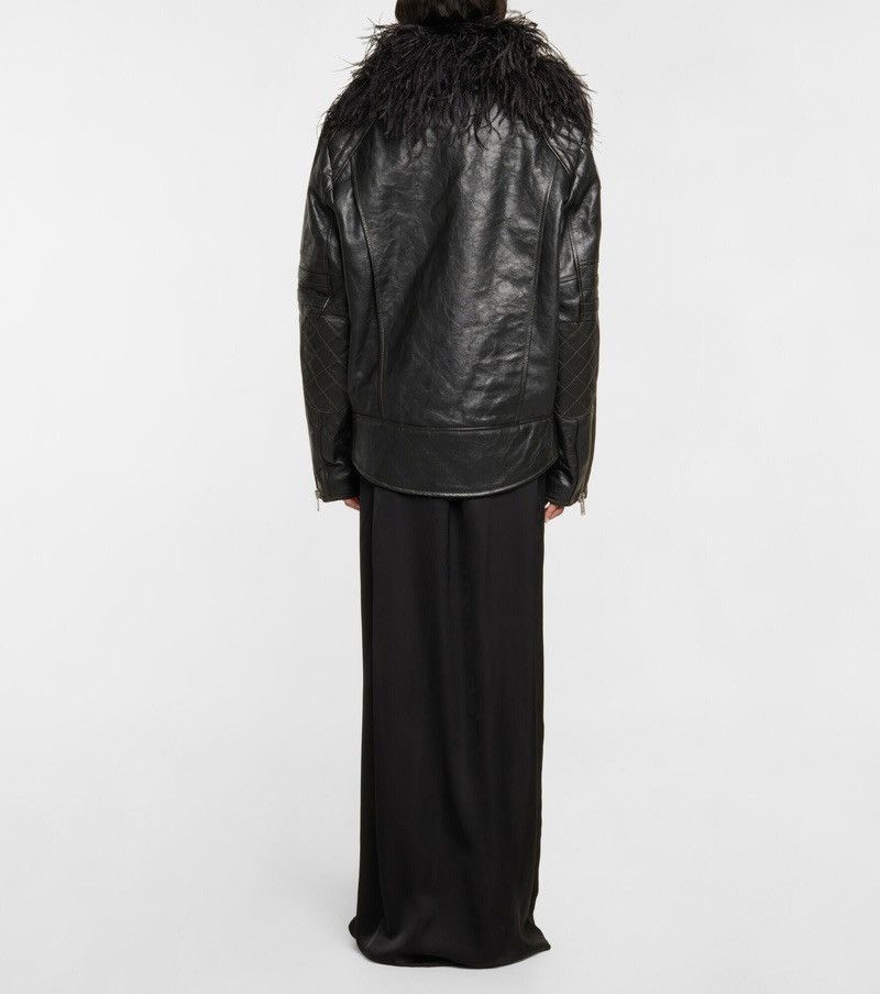 Saint Laurent Paris Feather-trimmed leather biker jacket Size US S / EU 44-46 / 1 - 3 Thumbnail