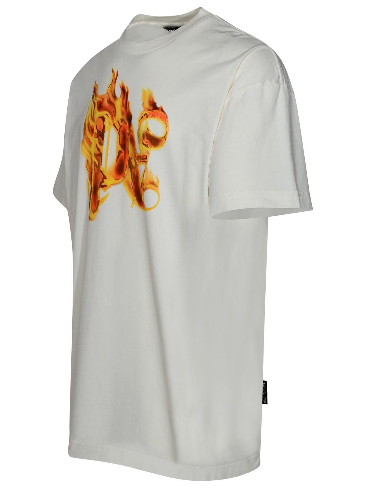 Palm Angels PALM ANGELS 'Burning Monogram' White Cotton T-Shirt Size US XL / EU 56 / 4 - 2 Thumbnail