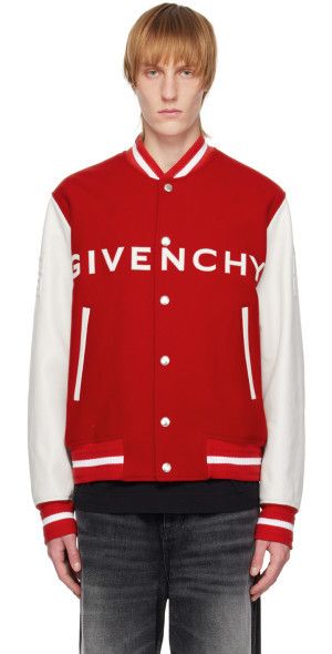 Givenchy Red and White Varsity Bomber Jacket Size US M / EU 48-50 / 2 - 2 Thumbnail