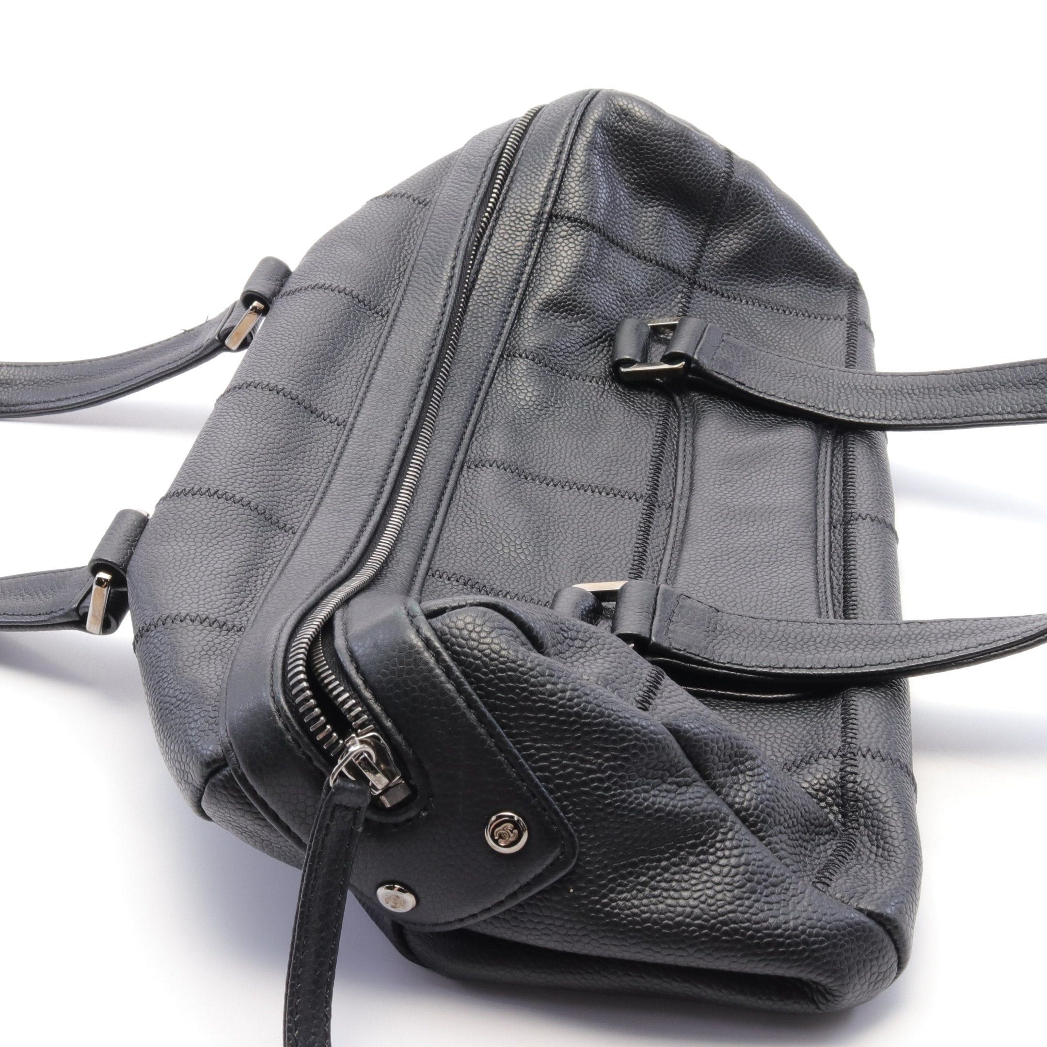 Chanel Chanel Chocolate Bar Handbag Mini Boston Bag Caviar Skin Black Silver Hardware Size ONE SIZE - 6 Thumbnail