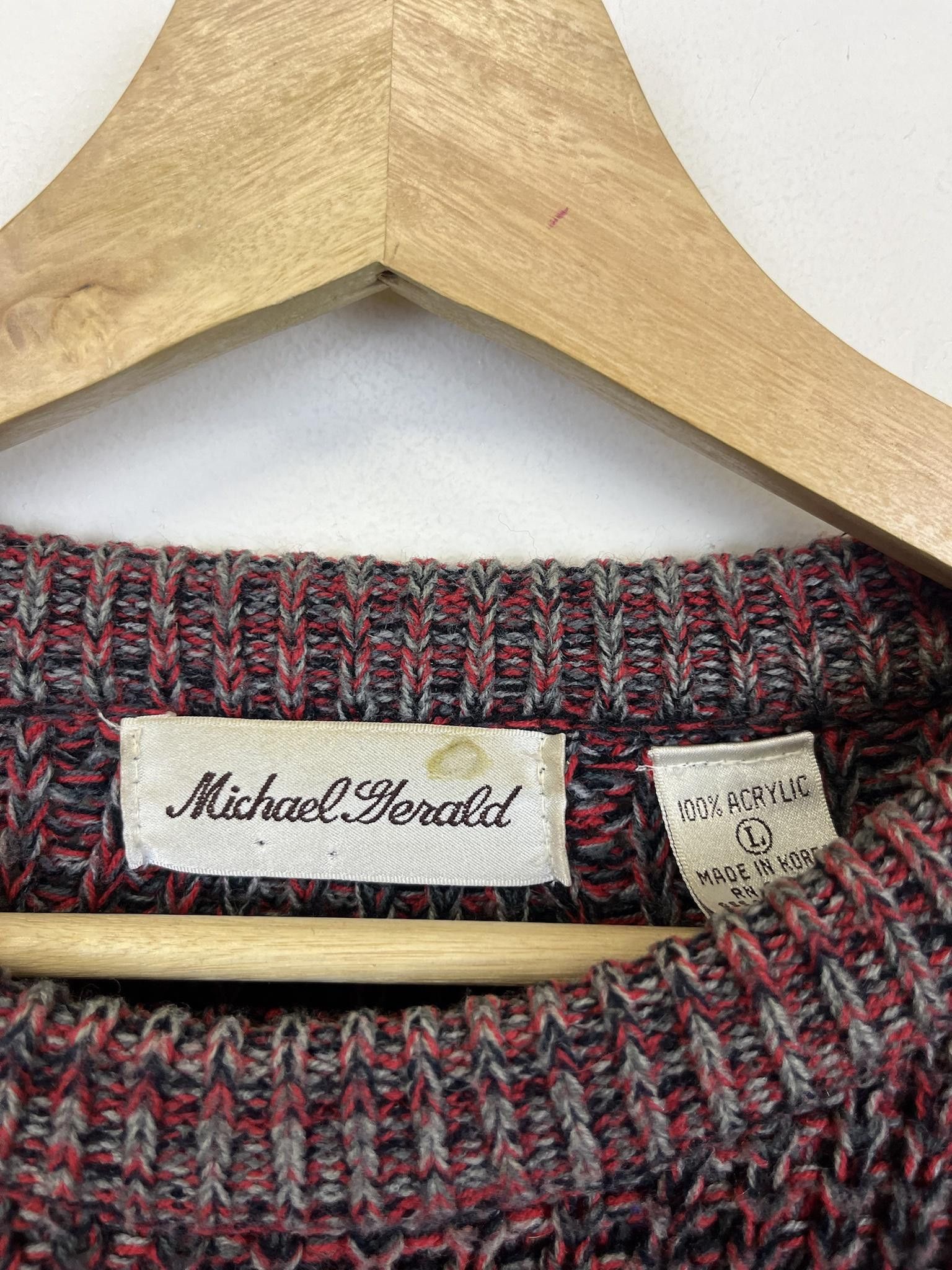 Vintage Vintage Michael Herald Black and Red Bar Cable Knit Size US L / EU 52-54 / 3 - 2 Thumbnail