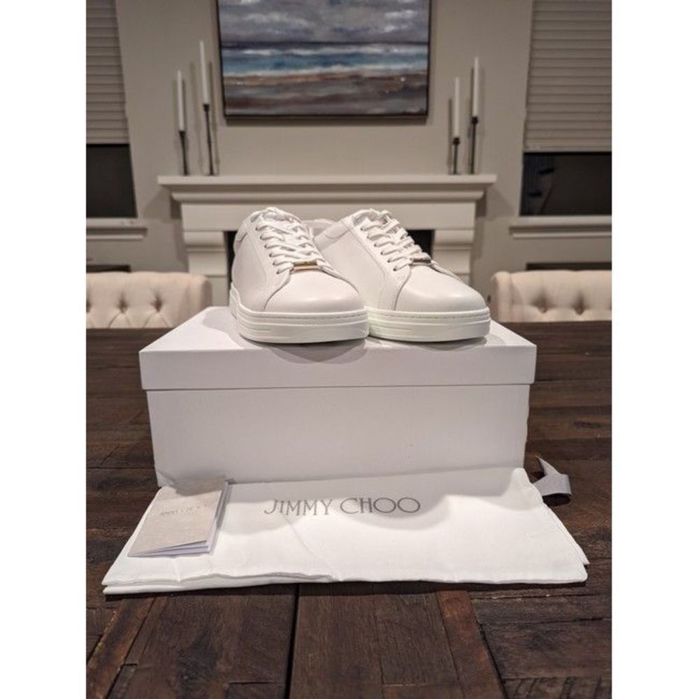 Jimmy Choo White Rome Metallic-trimmed Leather Sneakers Size US 11.5 / IT 41.5 - 6 Thumbnail